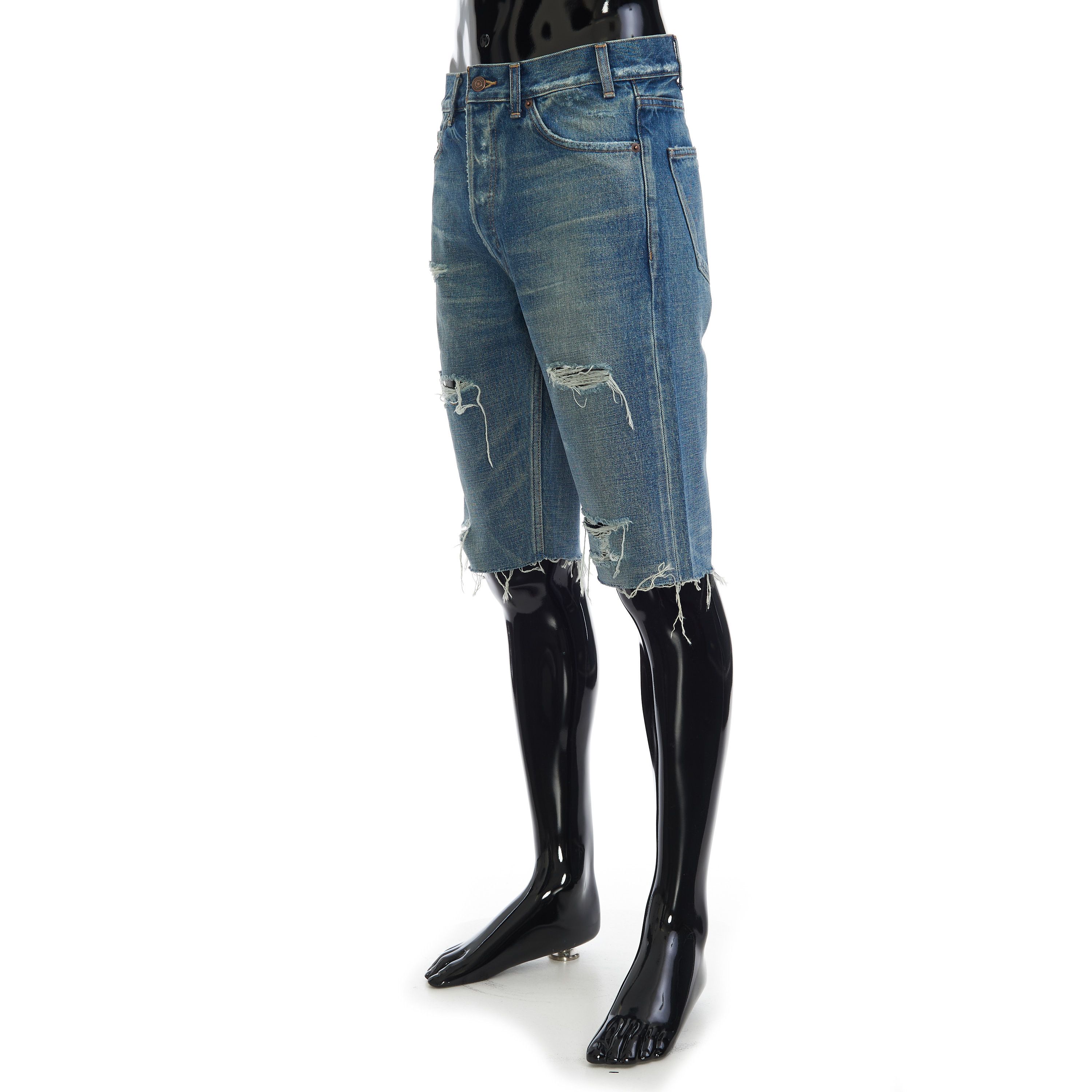 Celine Kurt Mid-Rise Shorts In Destroyed Thrash Wash Denim Size US 29 - 2 Thumbnail