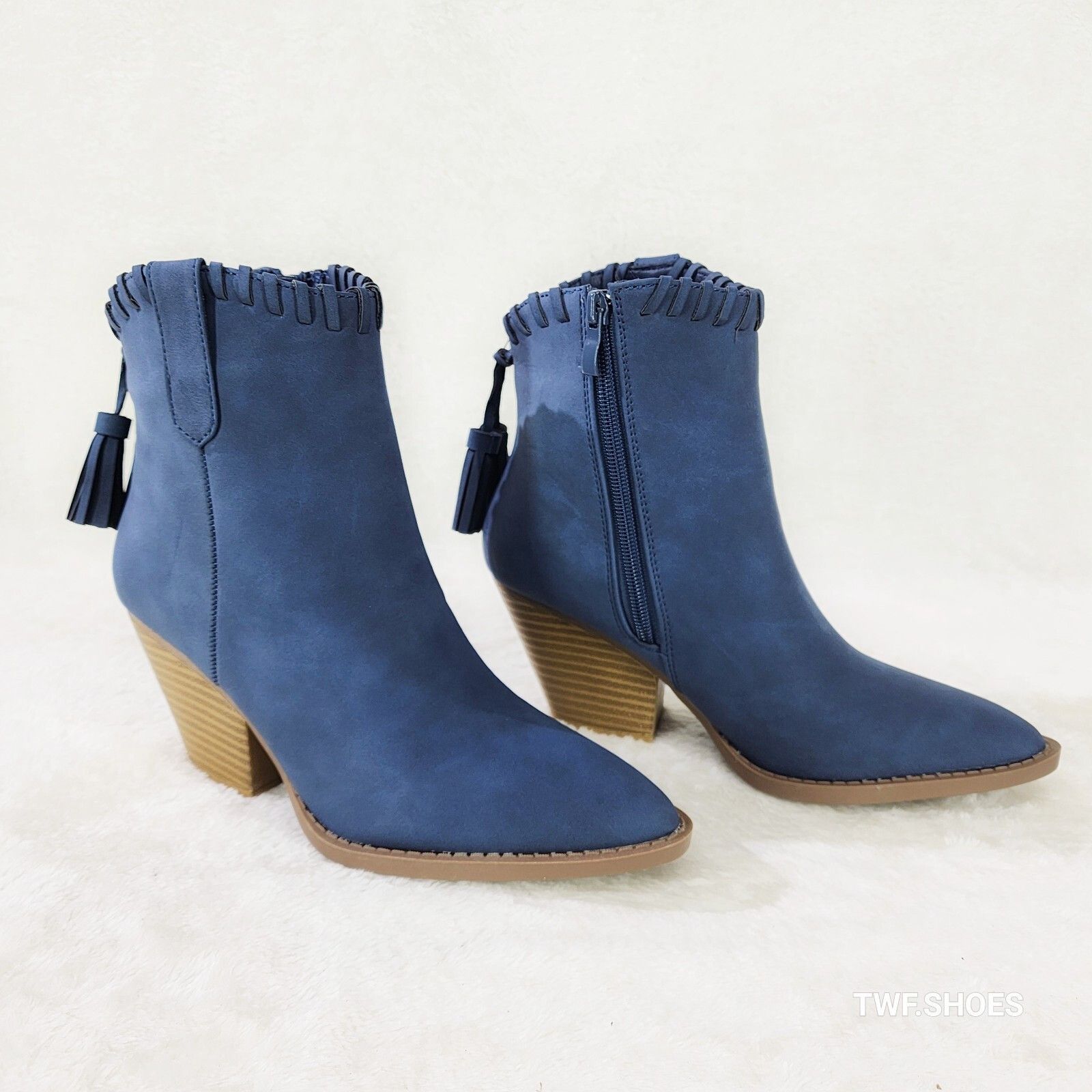 Other Fancy Tassle Navy Blue Cowgirl Country Western Ankle Boots ( Size US 9 / IT 39 - 6 Thumbnail