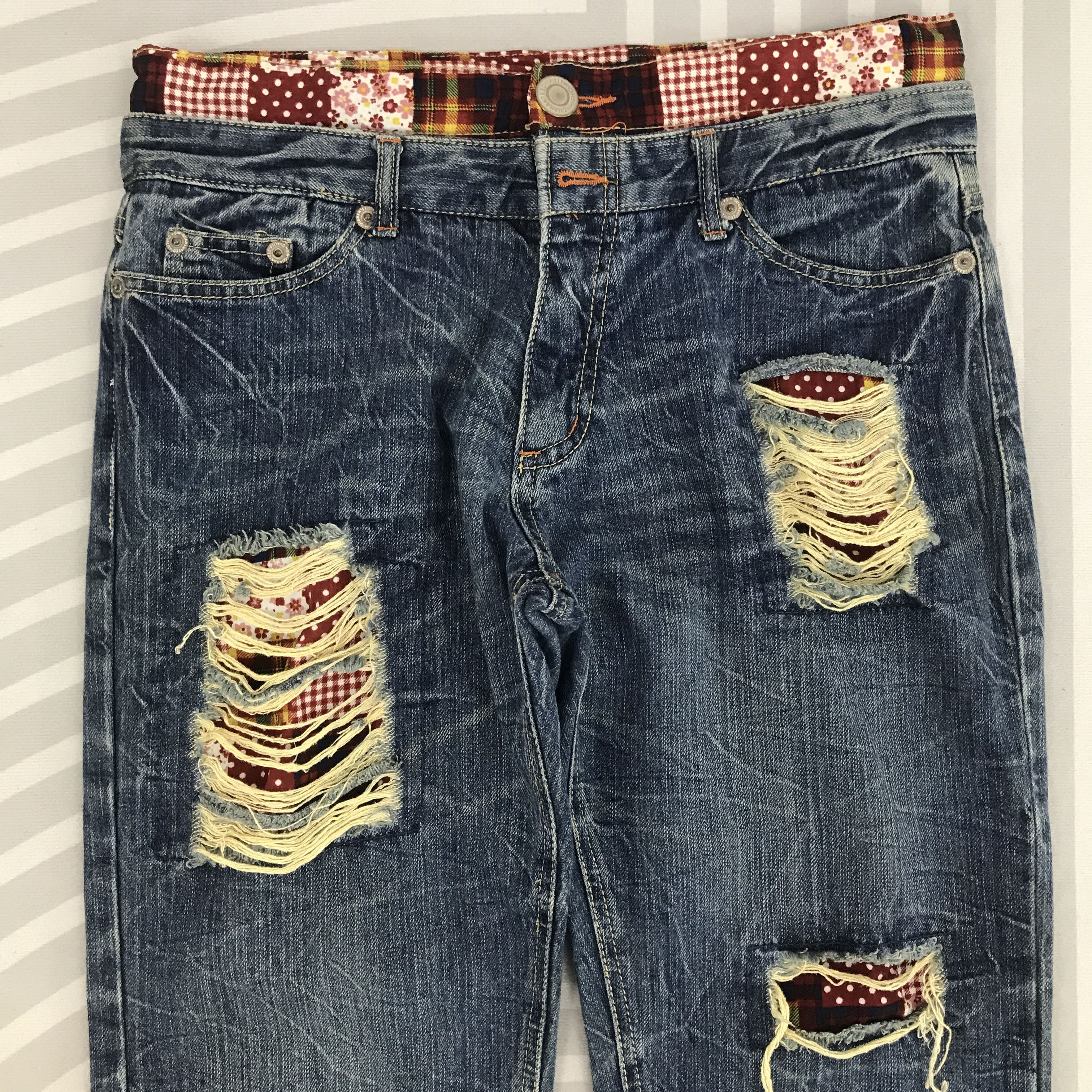 Japanese Brand × Vintage Vtg Double wais Japanese Brand Distressed Denim pants Size US 30 / EU 46 - 2 Thumbnail