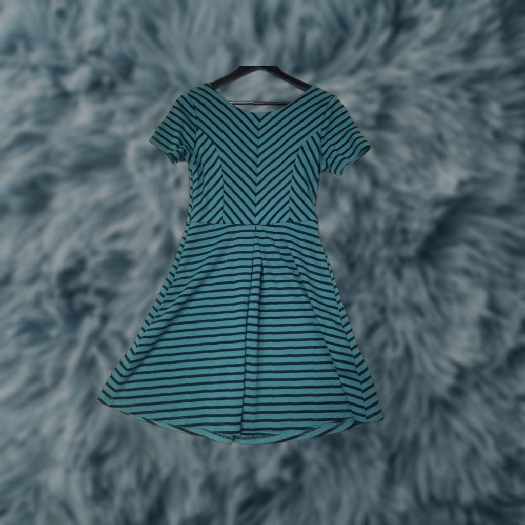 Vintage Fervour Green Striped Dress Short Sleeve Size Medium Size 32" / US 10 / IT 46 - 1 Thumbnail