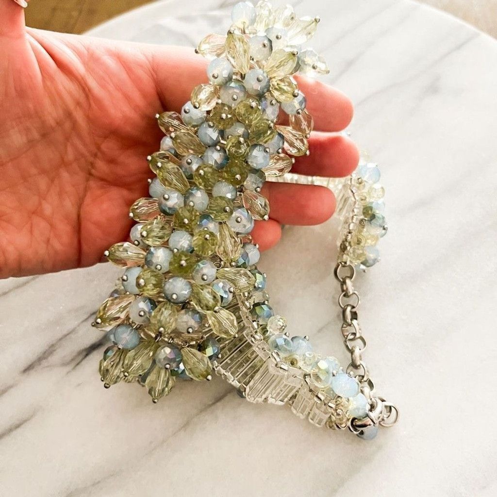 Vintage Art Glass Faceted Bead Cluster Collar Necklace Green Blue Size ONE SIZE - 7 Thumbnail