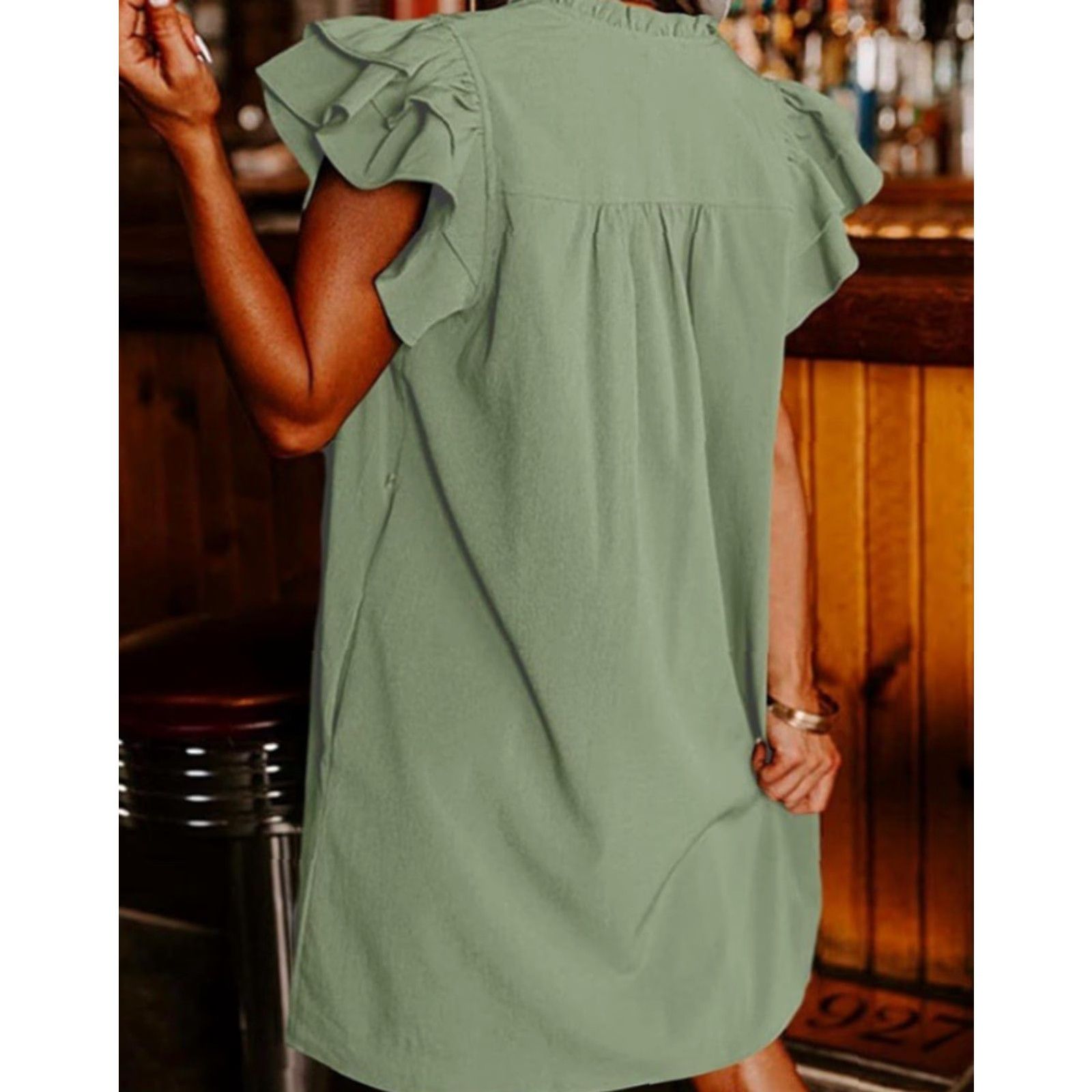 Vintage Women’s Casual Short Sleeve Ruffle Mini Dress - Green - Size S Size 28" / US 6 / IT 42 - 4 Thumbnail