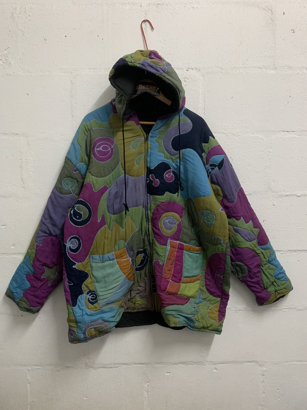 image of Vintage Jacket Hoodie Multicolour in Green, Men's (Size 2XL)