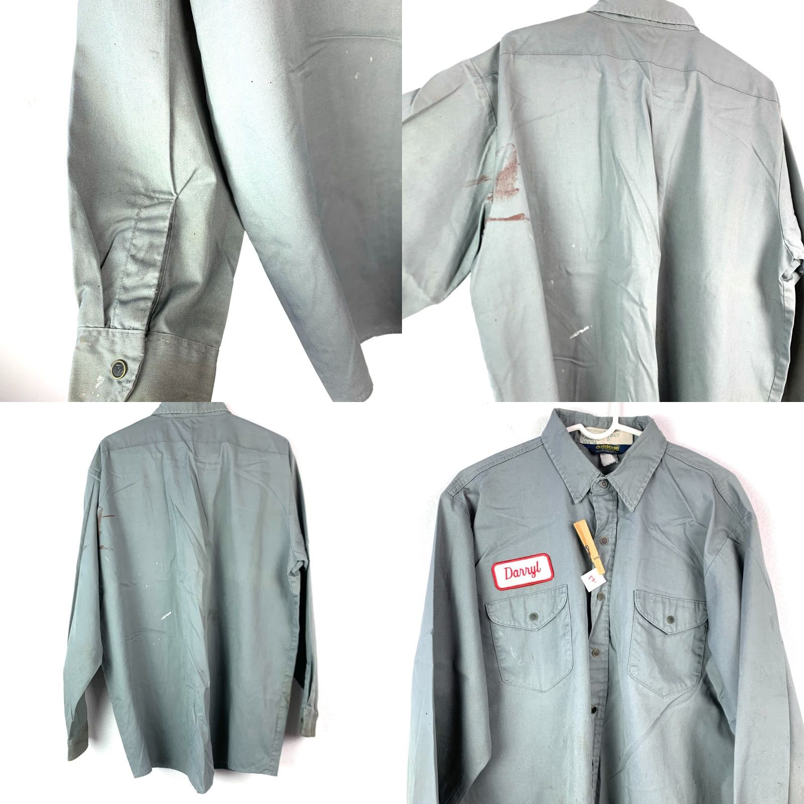 Vintage VINTAGE OshKosh B'gosh Gray Long Sleeve Button Down Work Shirt 38x34 Destroyed Mens Shirt Size US M / EU 48-50 / 2 - 8 Thumbnail