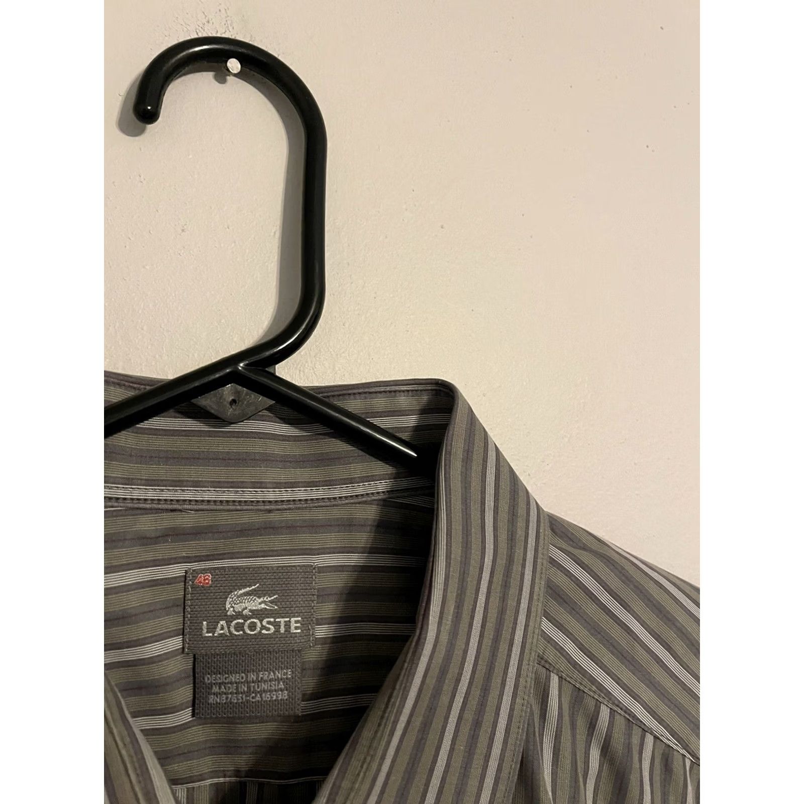 Lacoste Lacoste Shirt Men's XL XLarge 44 Gray Striped L/S Button Up Croc Casual Dress Size US XL / EU 56 / 4 - 3 Thumbnail