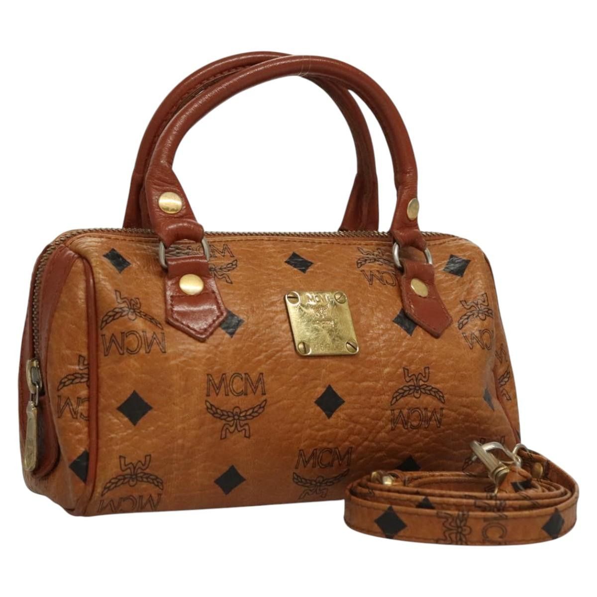 MCM Vicetos Logogram Mini Hand Bag Pvc Leather 2Way Brown Auth Th5845, Women's