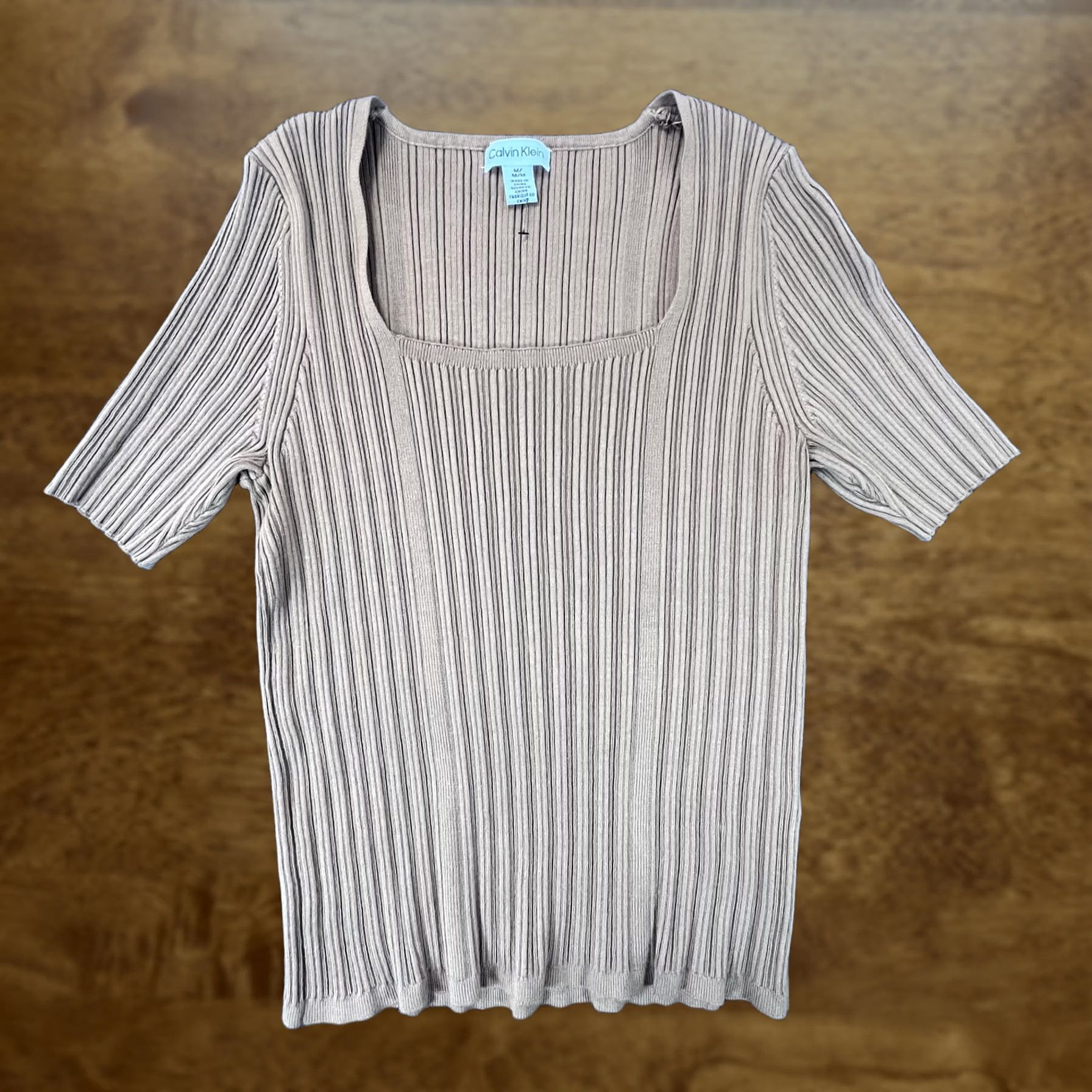 Calvin Klein Calvin Klein Sweater Womens Medium Ribbed Knit Short Sleeve Square Neck Pullover Size M / US 6-8 / IT 42-44 - 1 Thumbnail