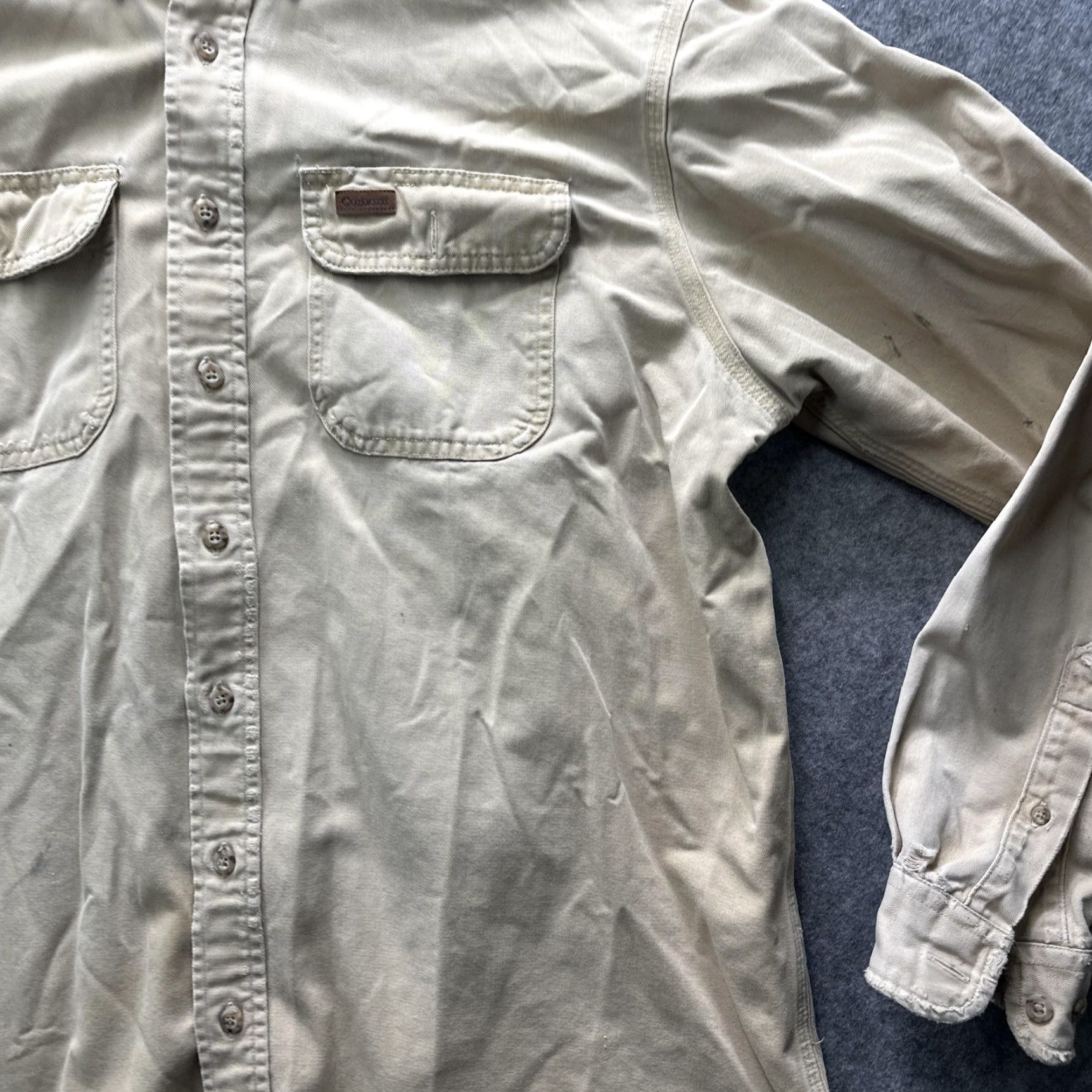 Carhartt VINTAGE Carhartt Shirt Mens XLT Beige Cotton Twill Workwear Button Up Distressed Size US XL / EU 56 / 4 - 7 Thumbnail