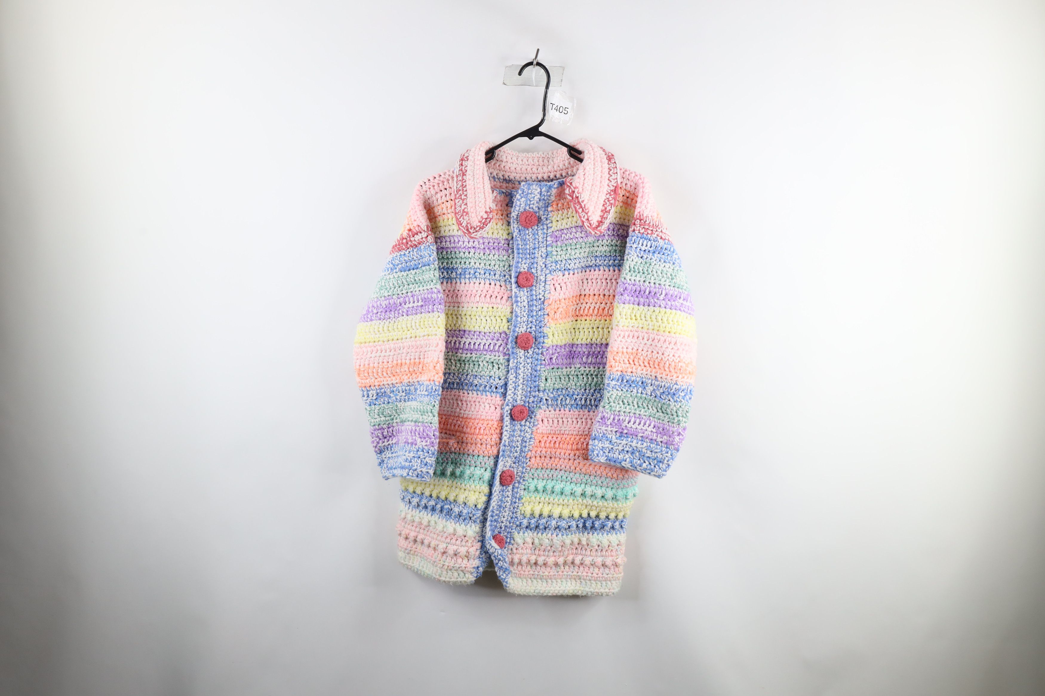 Vintage 70s Knit Rainbow Striped Butterfly Cardigan Jacket