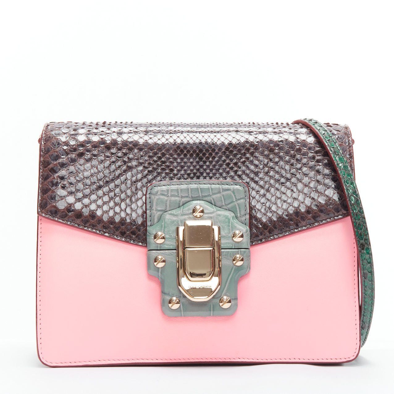 Dolce & Gabbana DOLCE GABBANA Lucia pink grey scaled leather flap clasp crossbody bag Size ONE SIZE - 1 Thumbnail