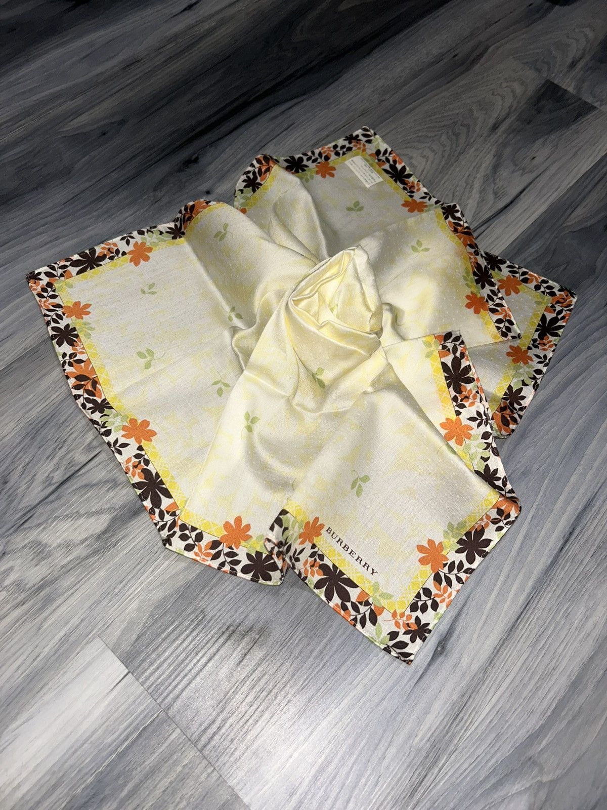 Burberry Burberry Orange & Brown Floral Border Cotton Handkerchief Size ONE SIZE - 1 Thumbnail