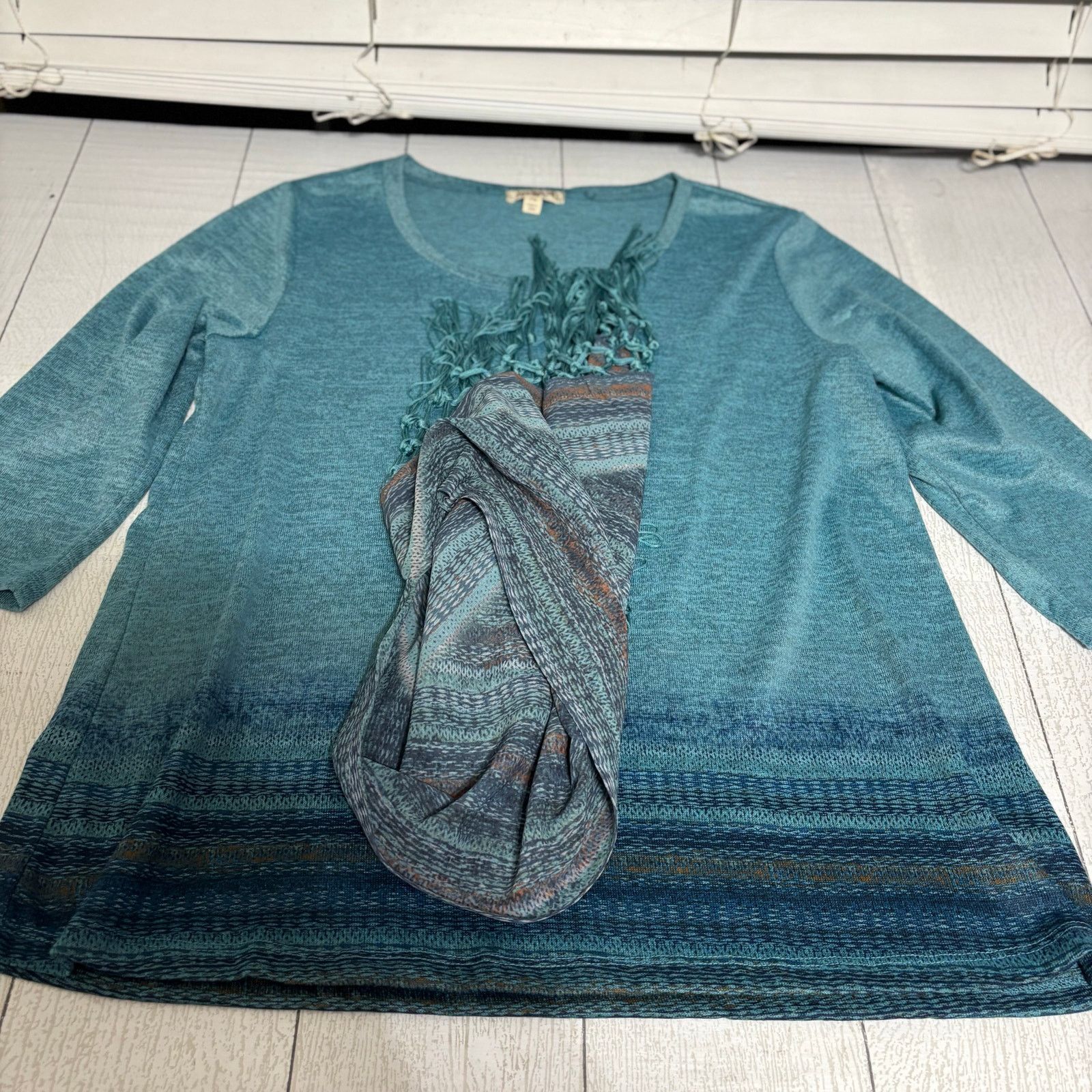 Other One World Blue Knit Top with Scarf Size PM Size M / US 6-8 / IT 42-44 - 4 Thumbnail