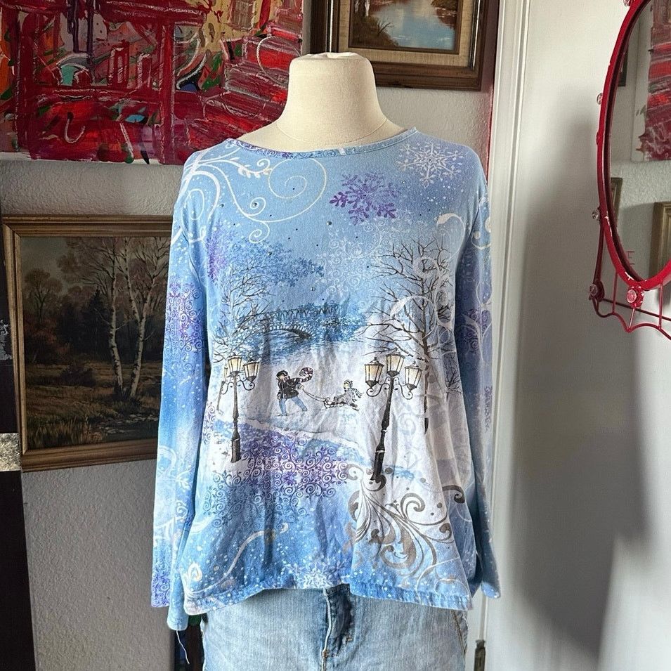Basic Editions STAINED holiday editions blue sled snow graphic sleeve shirt Size XXL / US 16-18 / IT 52-54 - 1 Thumbnail