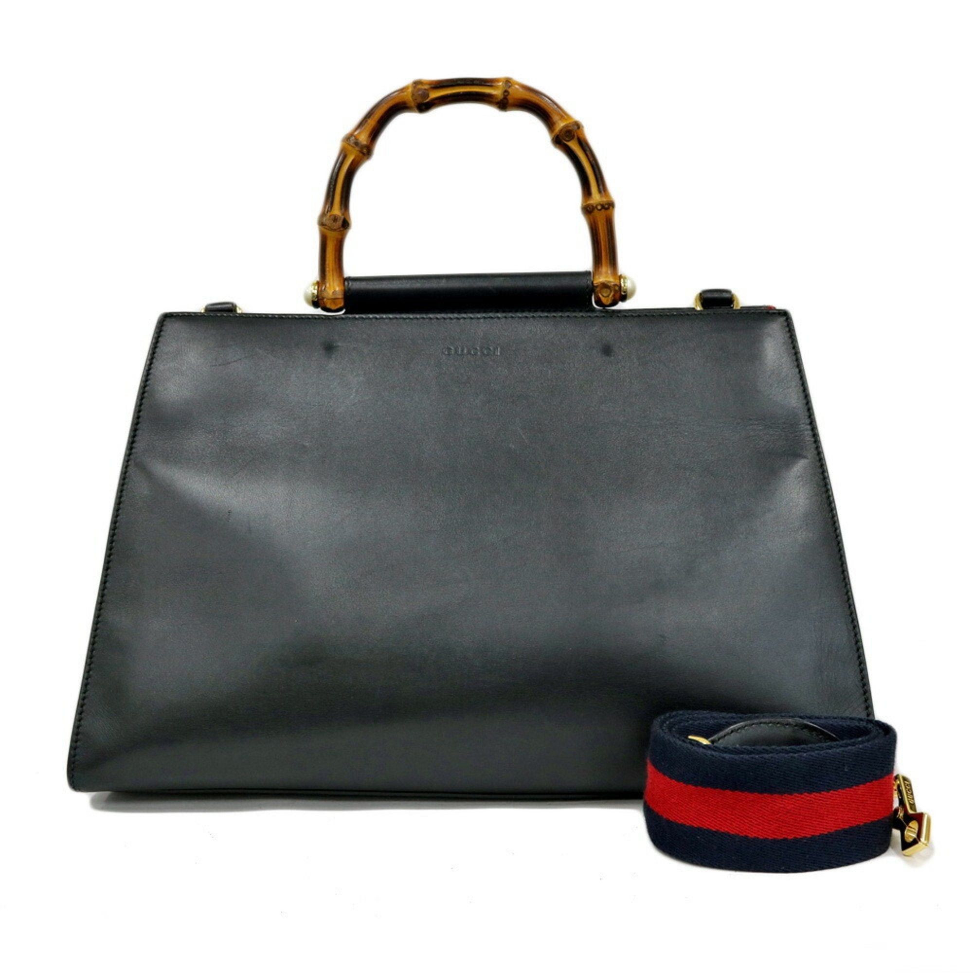 image of Gucci Shoulder Bag Bamboo Handbag Black Ladies, Women's