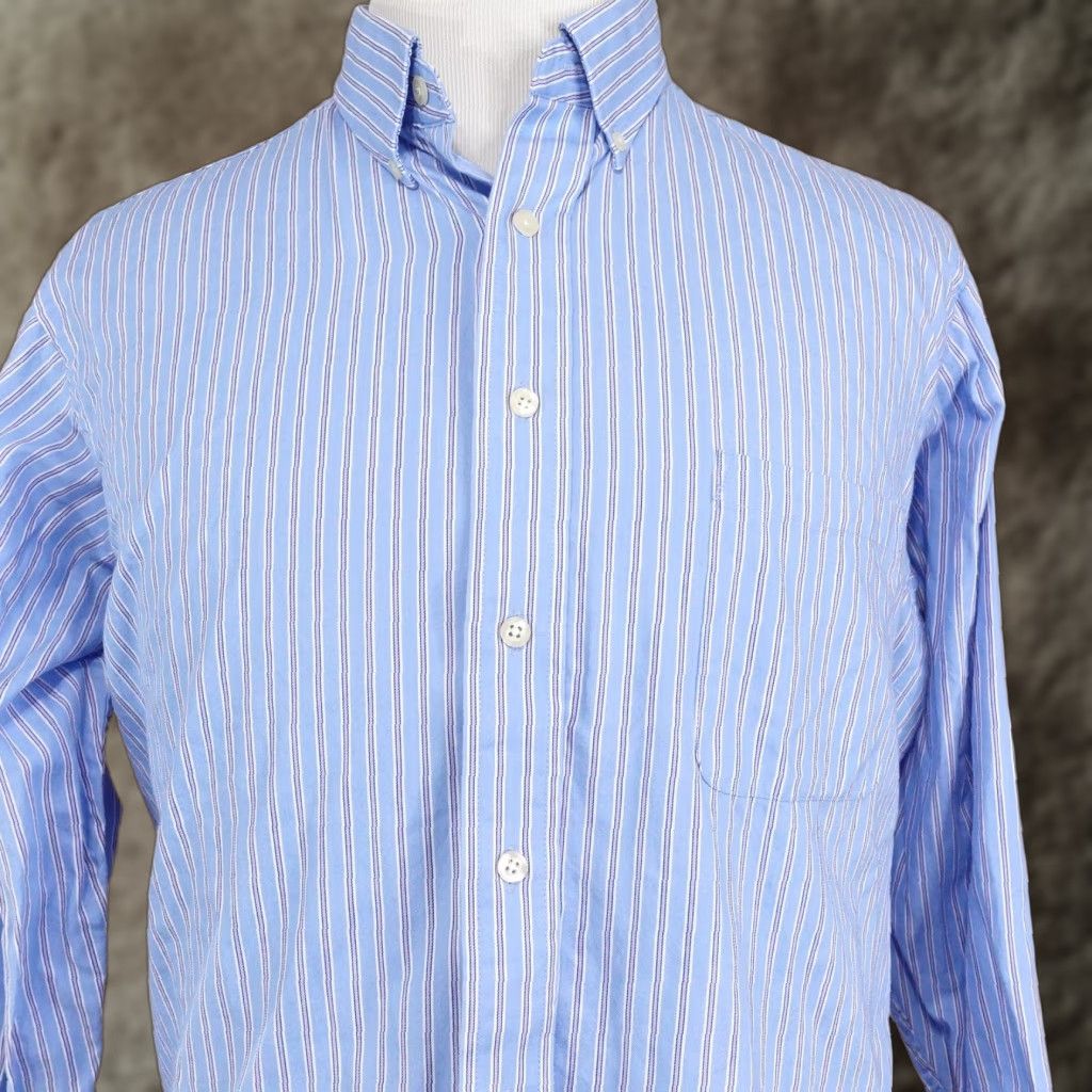 Chaps Chaps Shirt Mens XL Blue Striped Regular Fit Button-Up Wrinkle Resistant Long Sleeve Size US XL / EU 56 / 4 - 1 Thumbnail