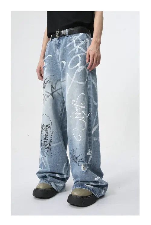 VIBE American street graffiti fun straight jeans trend Size US 32 / EU 48 - 4 Thumbnail