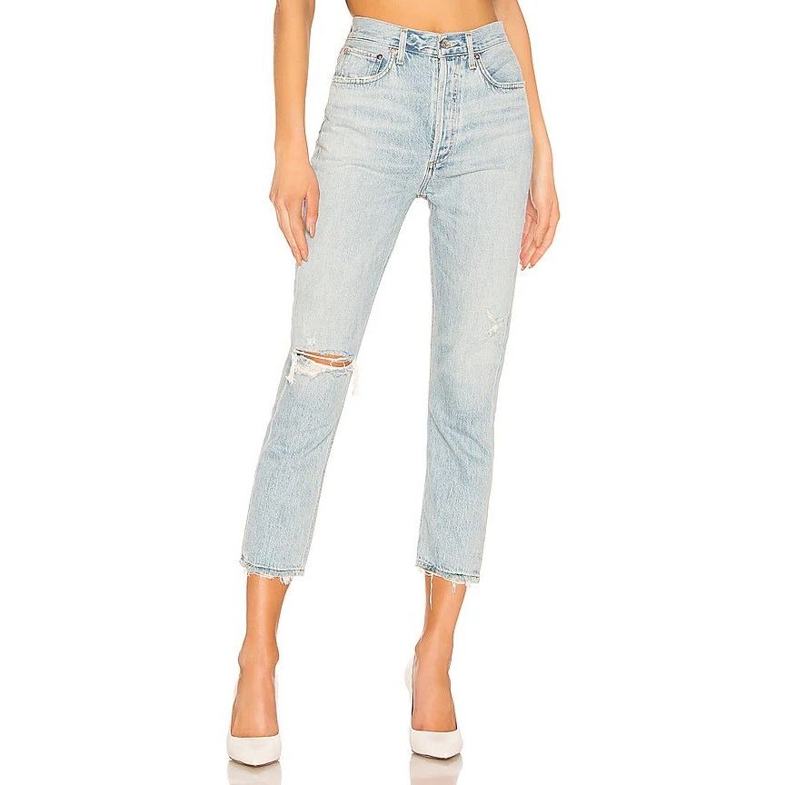 Agolde AGOLDE Riley High Rise Straight Crop Jean Shatter Wash Size 23" - 1 Thumbnail