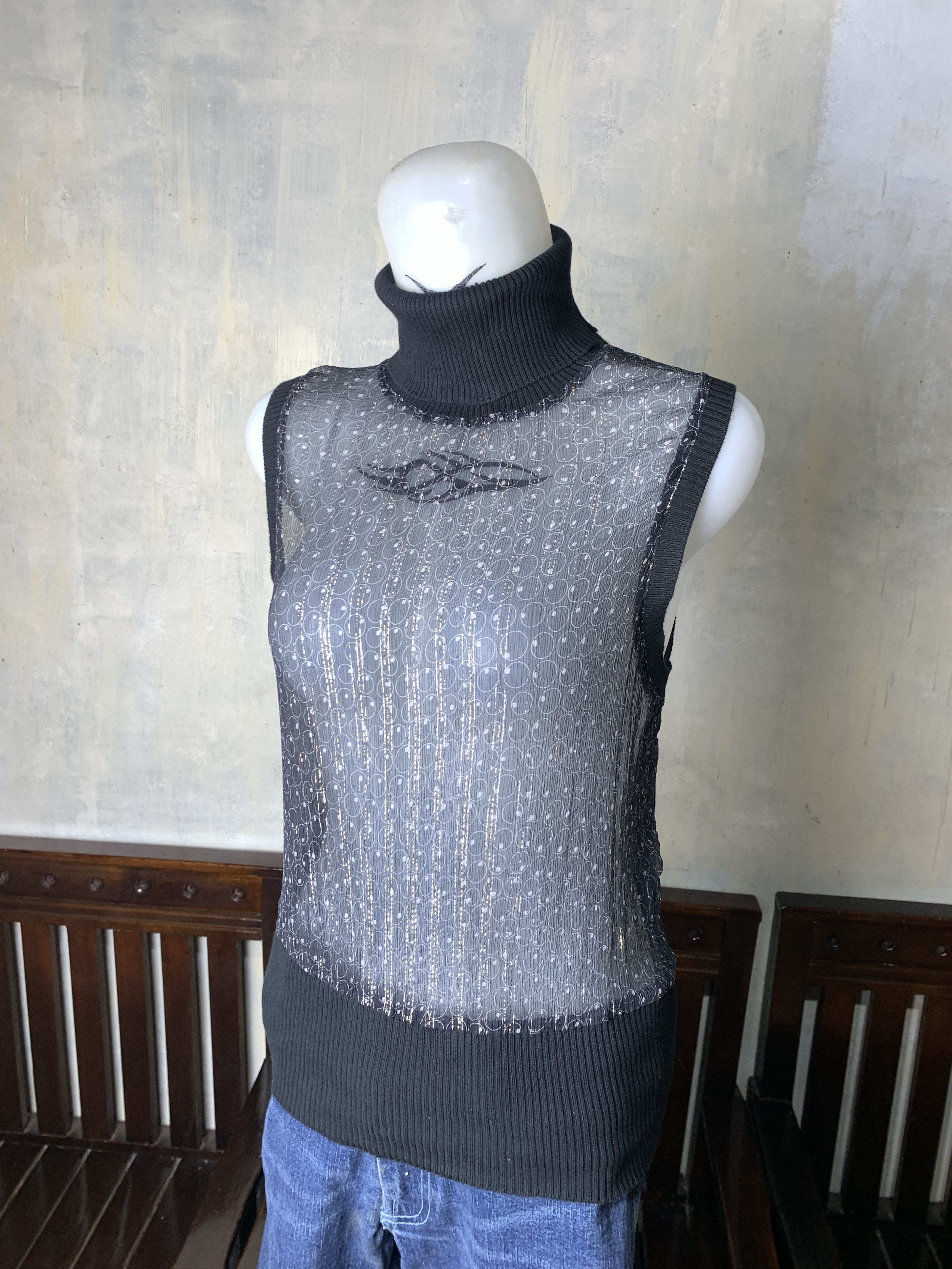 Sisley 2000s Sisley Black See-through High Neck Blouse (M) Size M / US 6-8 / IT 42-44 - 2 Thumbnail