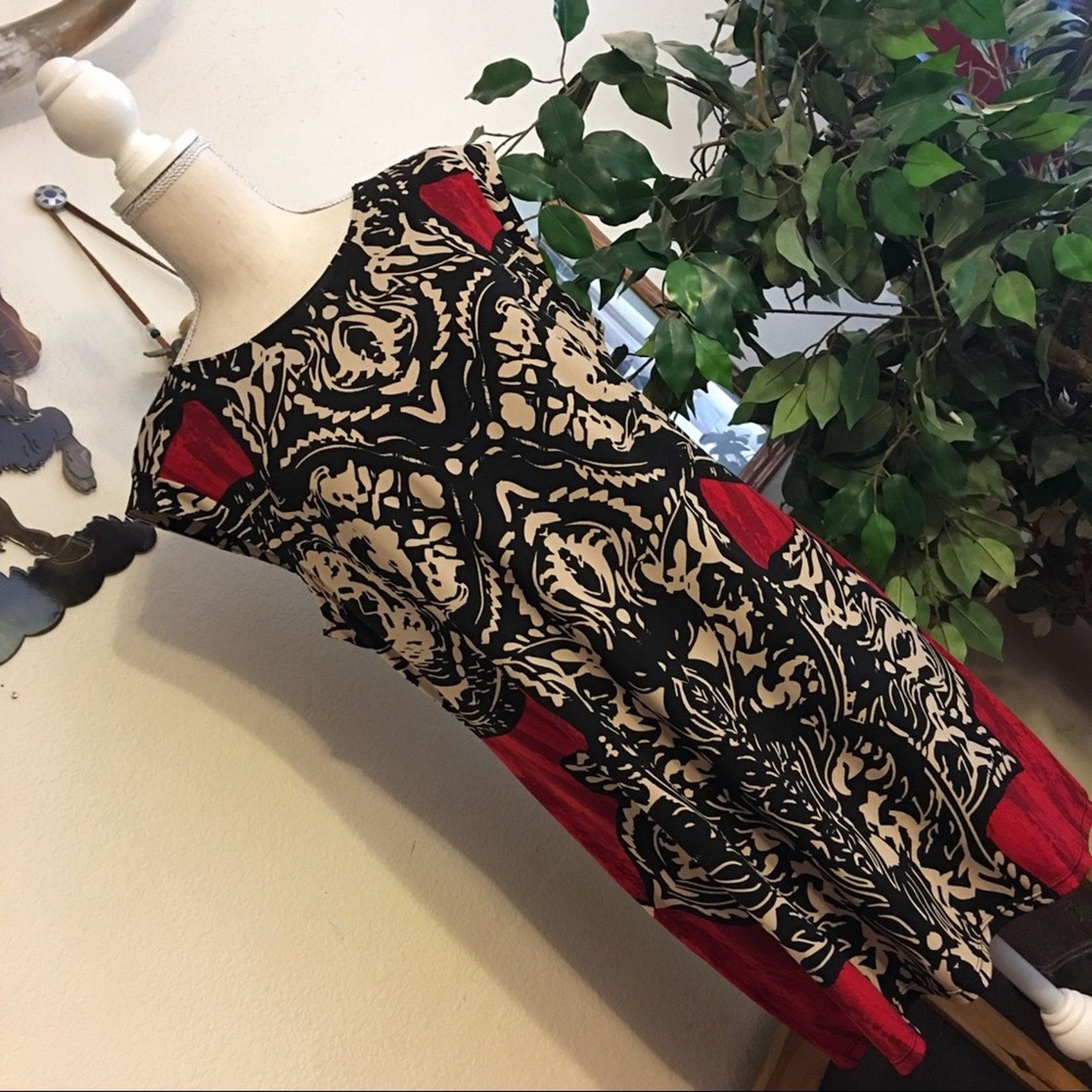Alfani Alfani red black and white print tunic top P/L Size L / US 10 / IT 46 - 2 Thumbnail
