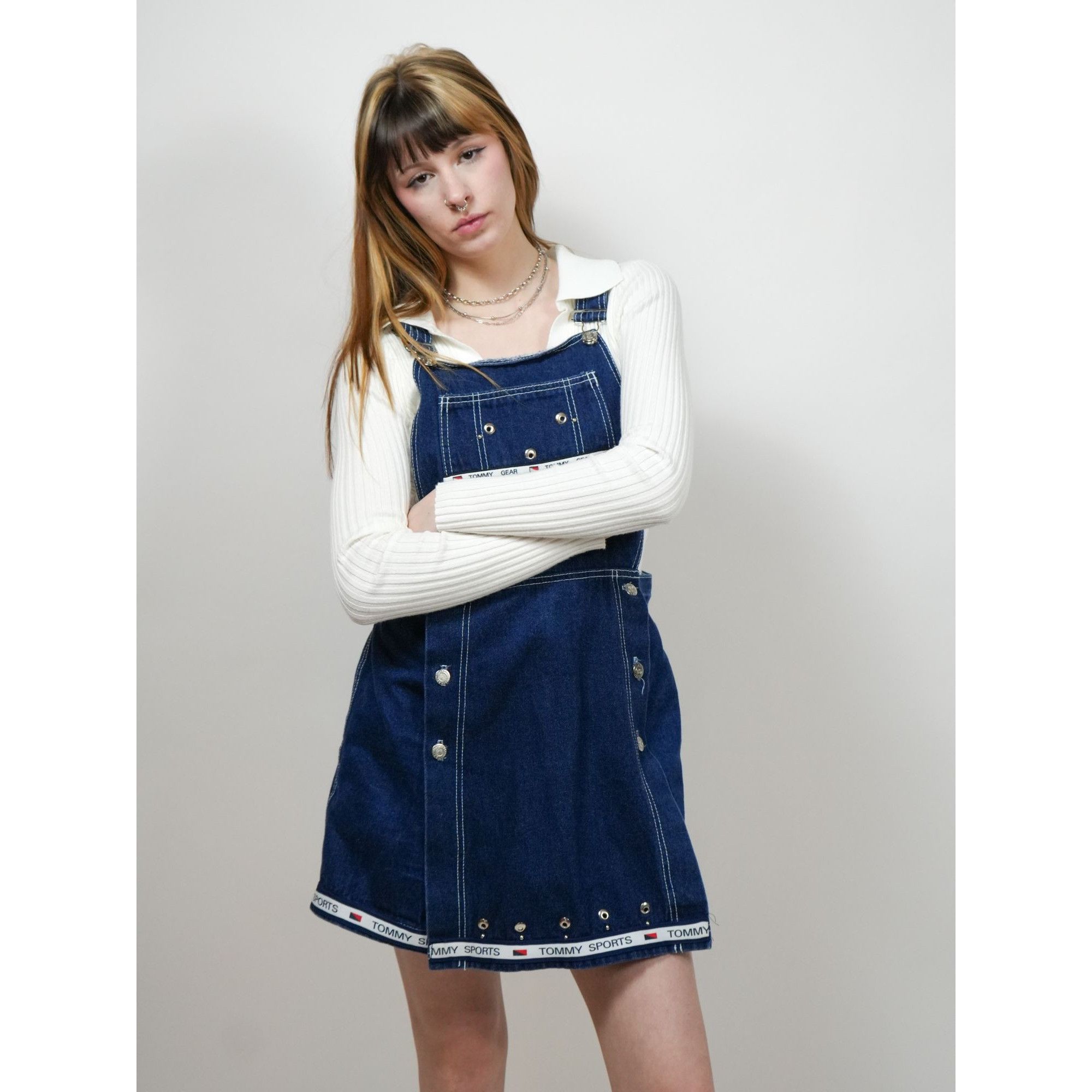 Tommy Hilfiger Vintage 90s Tommy Hilfiger Gear Denim Shorts Overalls Size 30" / US 8 / IT 44 - 1 Thumbnail