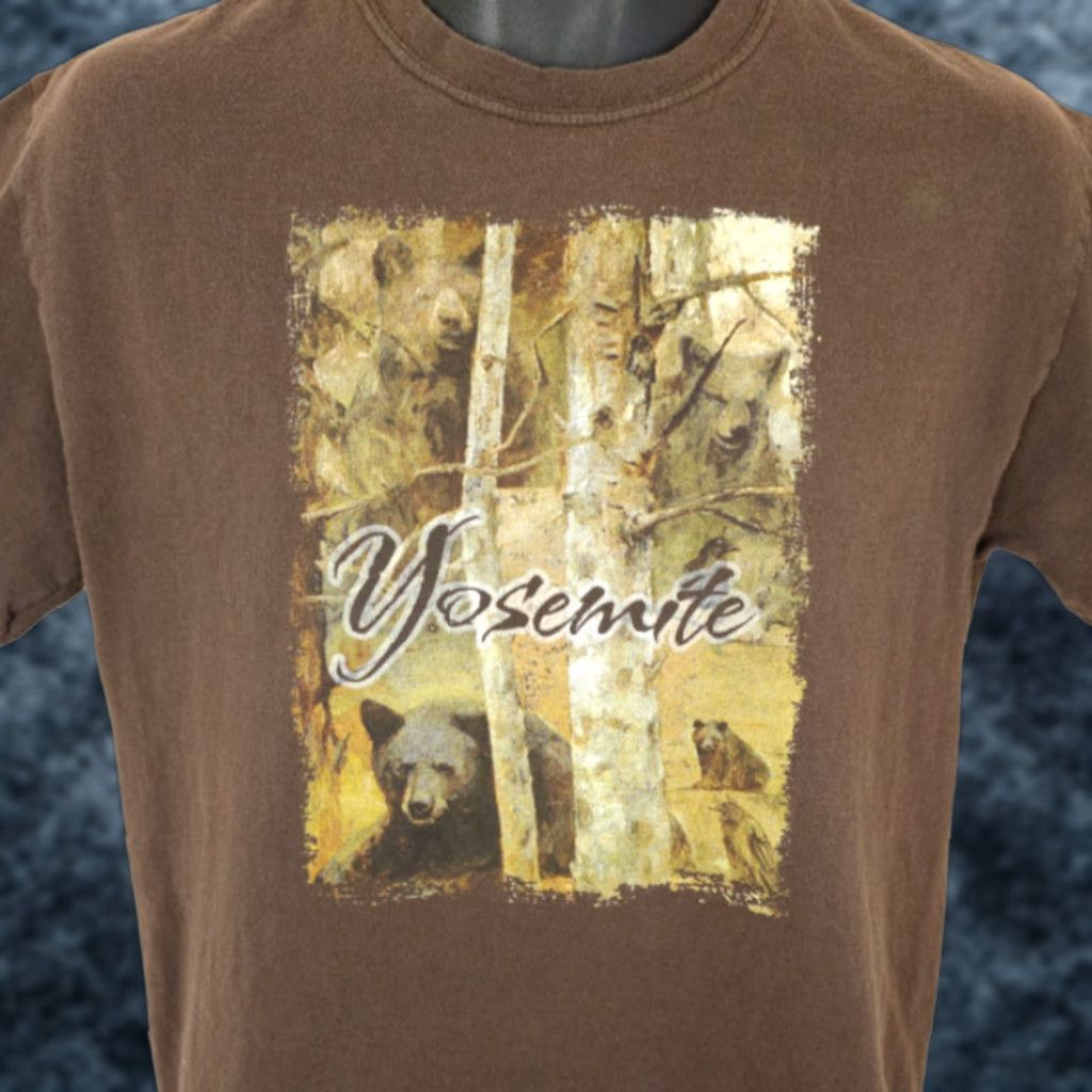 Gildan Yosemite National Park T Shirt Mens Size Medium Brown Black Bears Nature Animal Tee Size US M / EU 48-50 / 2 - 1 Thumbnail