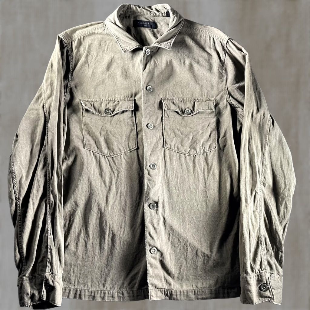 Allsaints AllSaints Spotter LS Shirt Mens Large Green Twill Button Up Utility Overshirt Size US L / EU 52-54 / 3 - 1 Thumbnail
