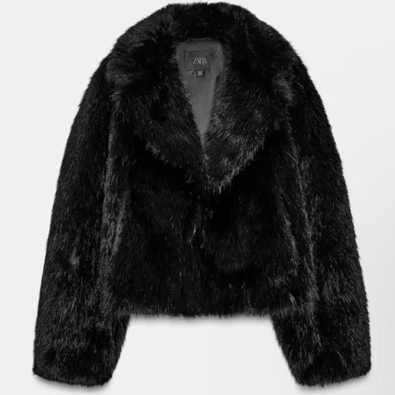 Zara Zara Black Faux Fur Collared Short Jacket Size L Size L / US 10 / IT 46 - 1 Thumbnail