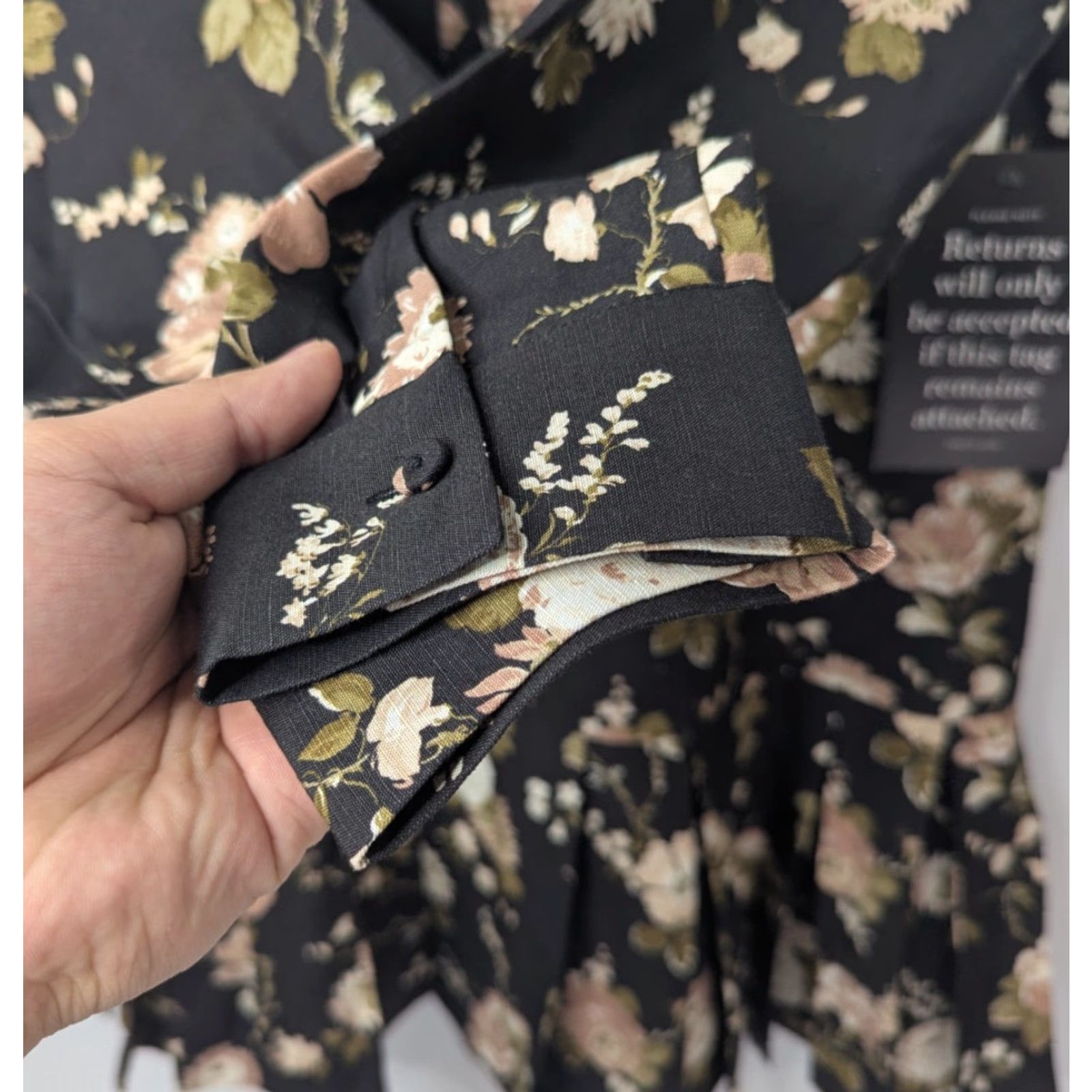 Vintage NWT Tuckernuck Mini Dress Womens S Midnight Garden Floral Long Sleeve Pleated Size S / US 4 / IT 40 - 2 Thumbnail