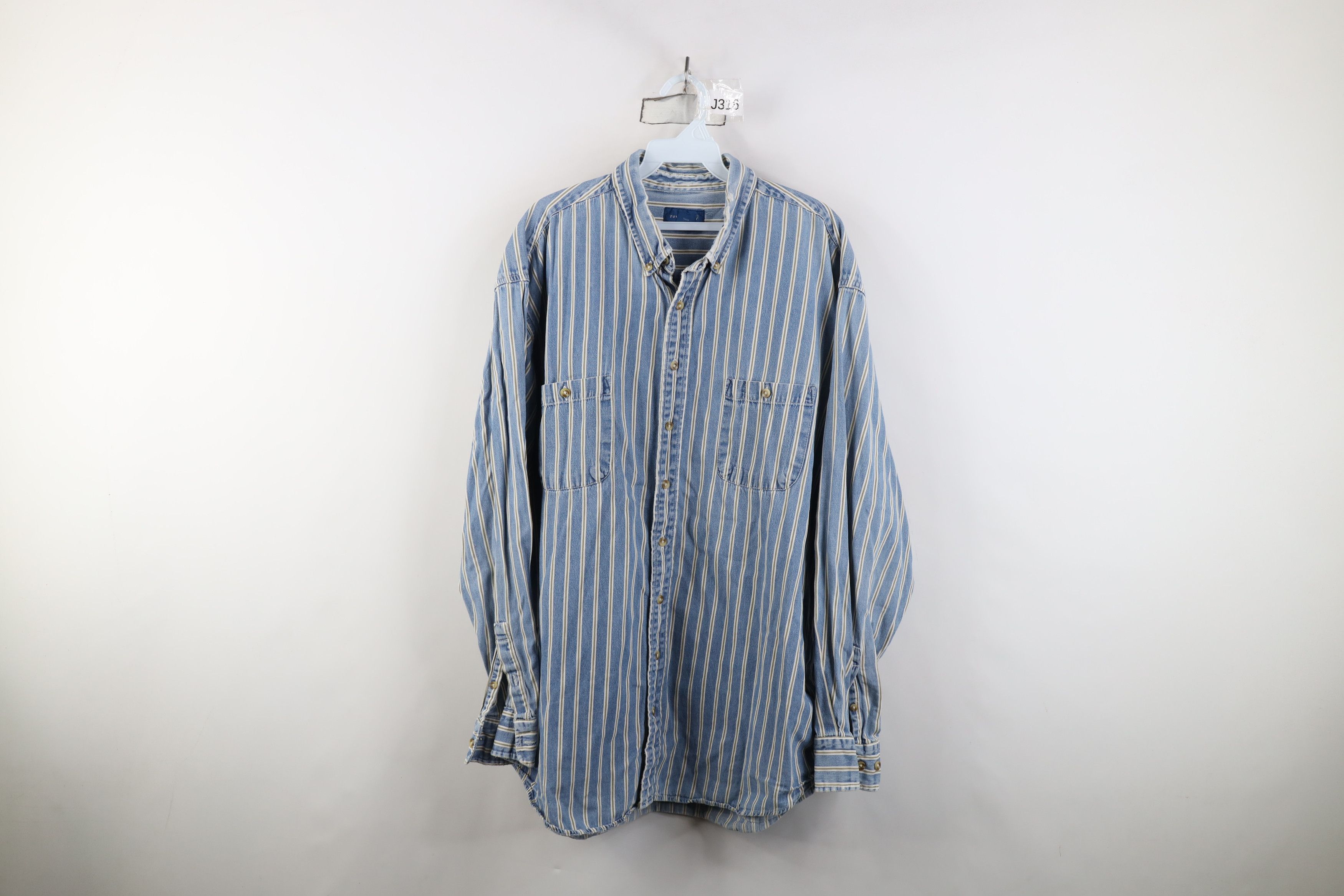 Vintage Vintage 90s Streetwear Denim Collared Button Down Shirt Size US XL / EU 56 / 4 - 1 Thumbnail
