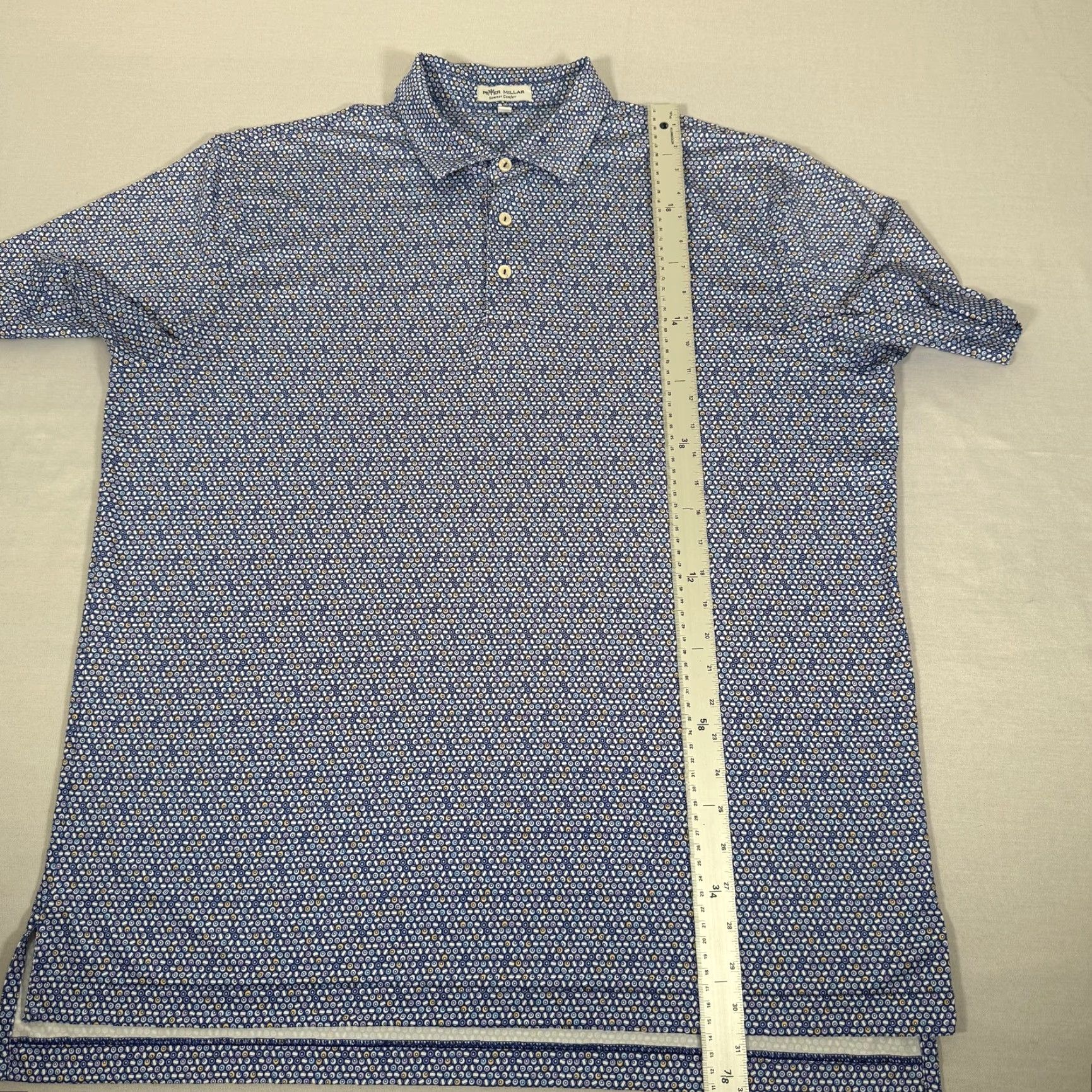 Peter Millar PETER MILLAR Polo Shirt Mens Large Blue Summer Comfort Geometric Print Golf Size US L / EU 52-54 / 3 - 6 Thumbnail