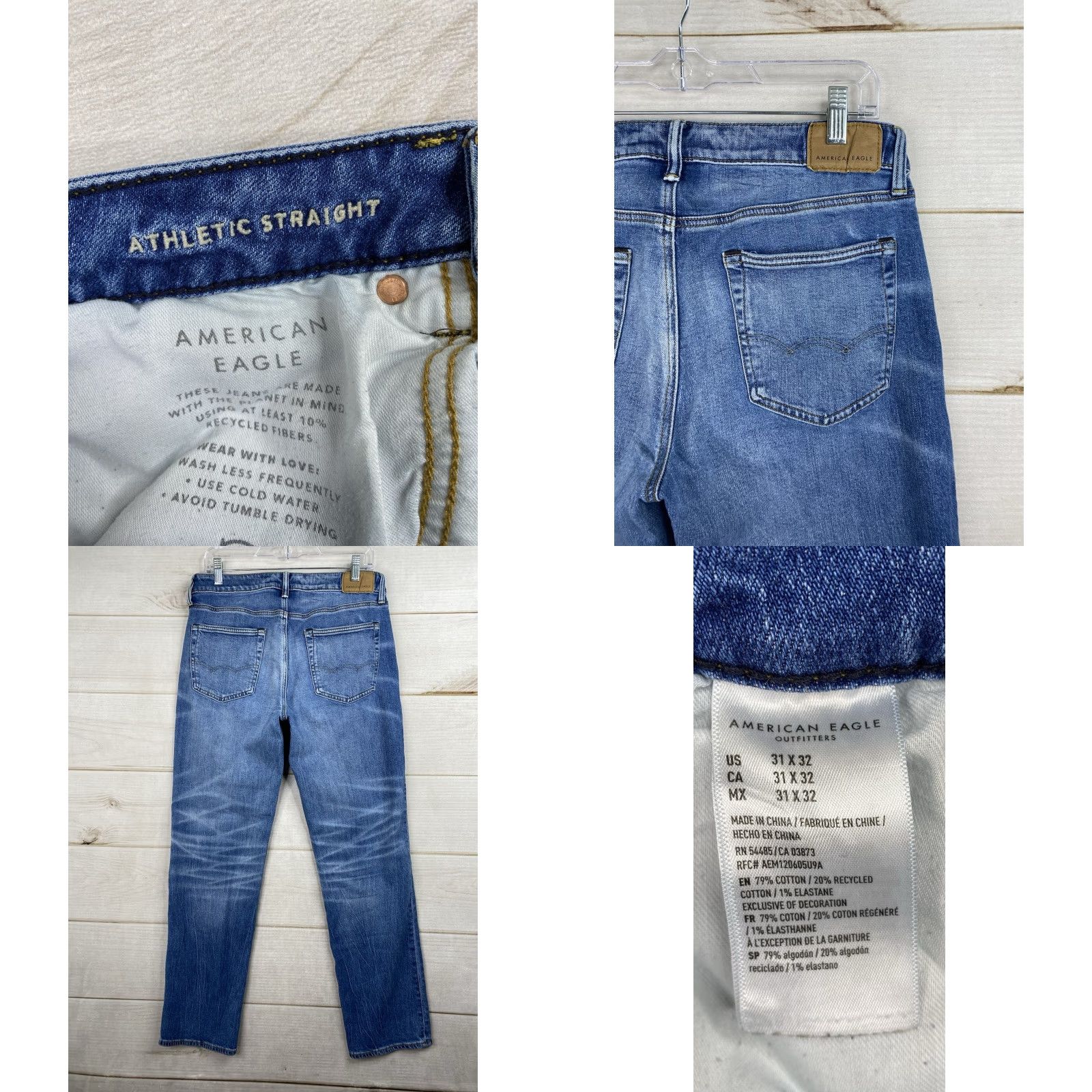 American Eagle Outfitters VINTAGE American Eagle Athletic Fit Jeans Mens 31x32 Stretch Denim Whiskering Distressed Size US 28 / EU 44 - 8 Thumbnail