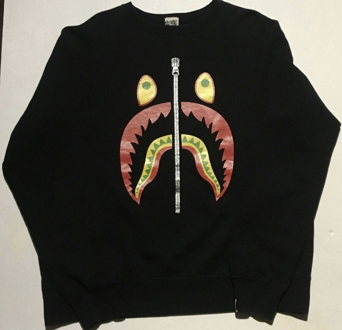 Image of Bape Shark Crew Neck Sweatshirt in Black, Men's (Size XL)