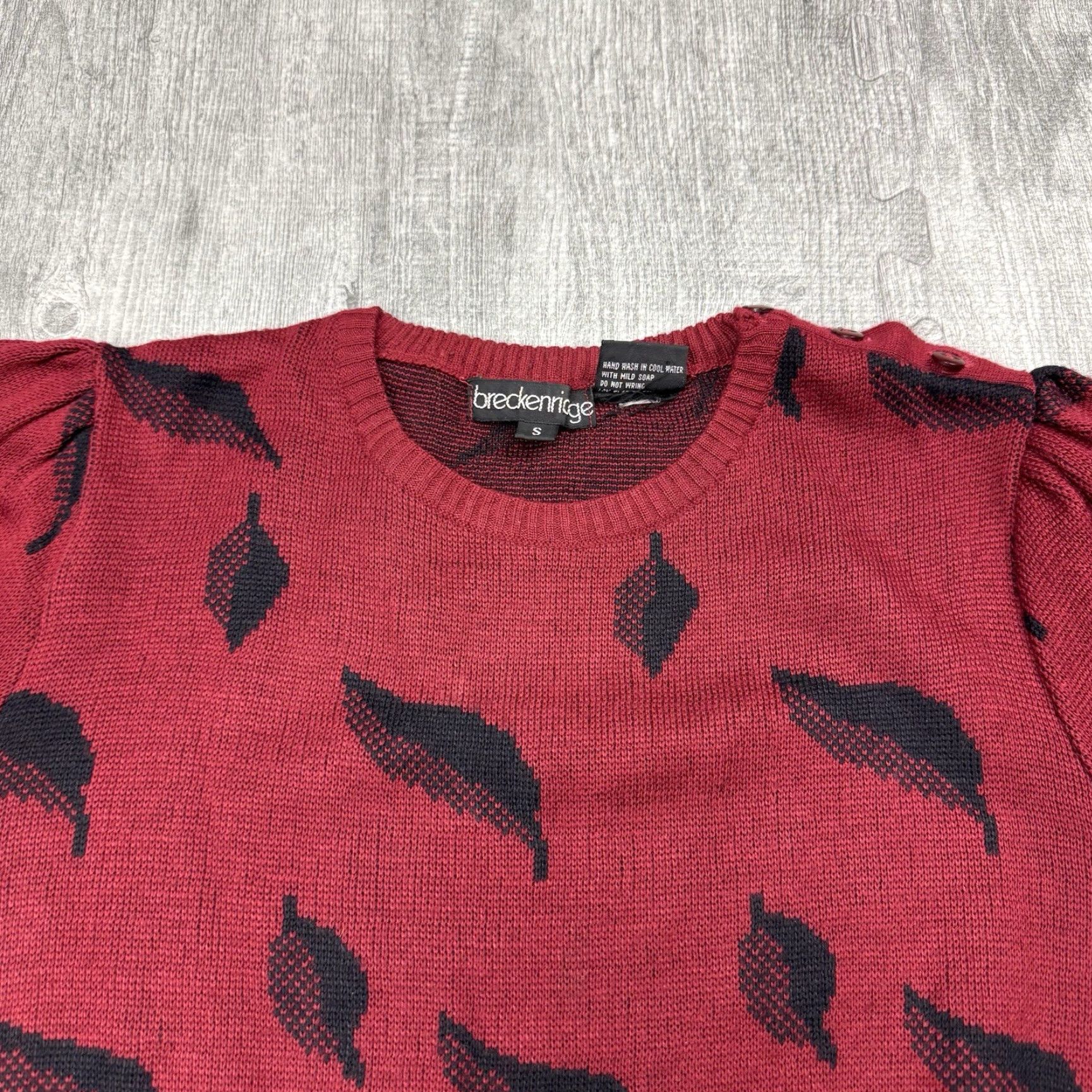 Etro VTG 80s Womens Wool Blend Leaf Pattern Puff Sleeve Pullover Sweater Small Red Retro Unique Fashion Size S / US 4 / IT 40 - 2 Thumbnail