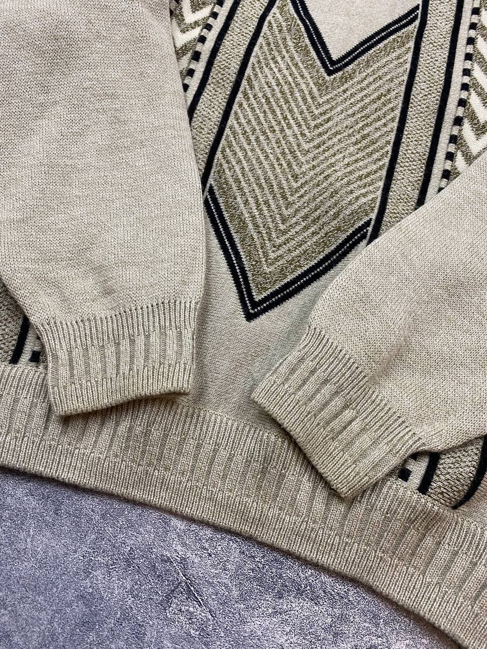 Vintage Vintage Sweater 1990s Knit Striped 3D Knit Button Neck Sweater Size XL Size US L / EU 52-54 / 3 - 6 Thumbnail