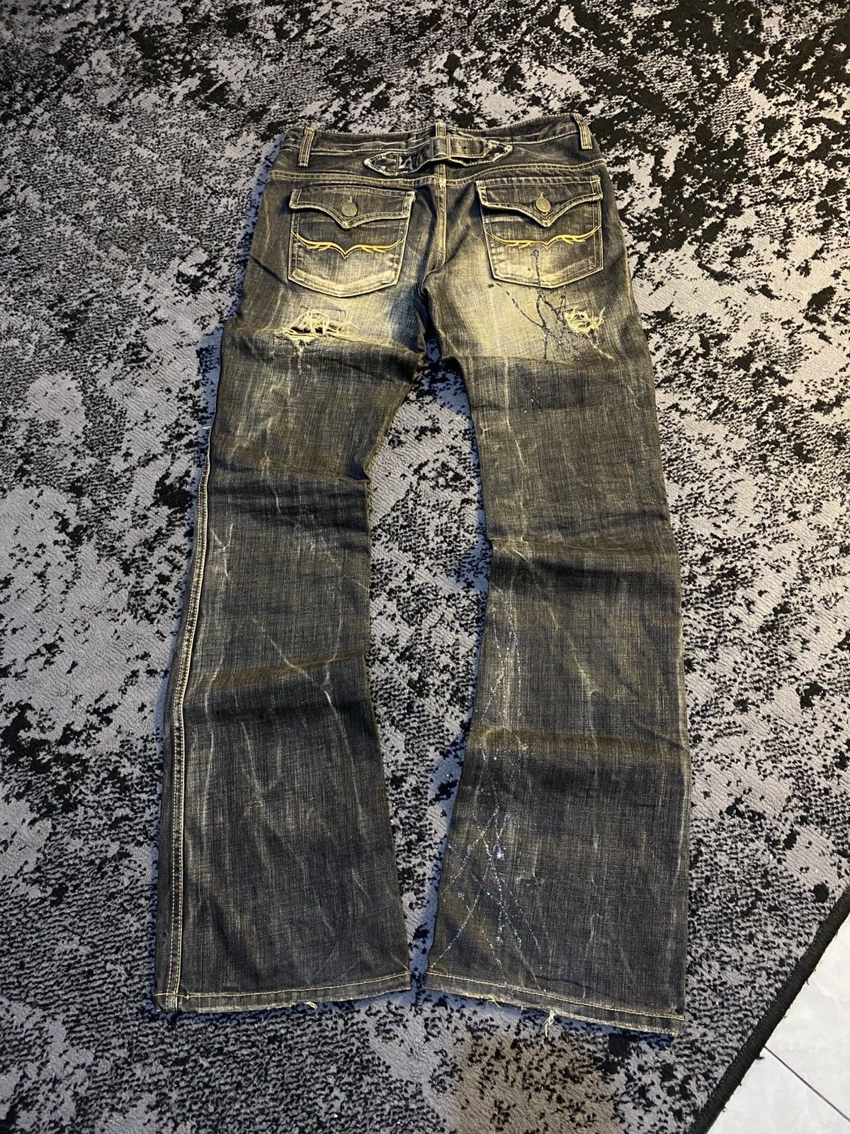 Tornado Mart Buckle Back Fuga Distressed Ifsix Vkei Flared Jeans🔥 Size US 31 - 1 Thumbnail