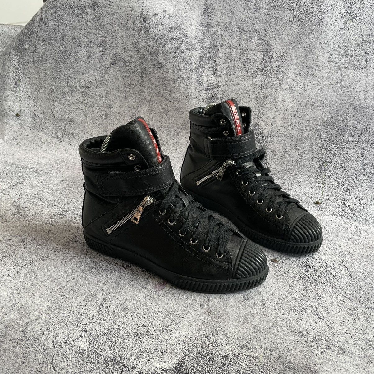 Prada Prada High Top Sneakers Double Zip Black Hi Shoes Vintage Size 37 Size US 7 / IT 37 - 4 Thumbnail