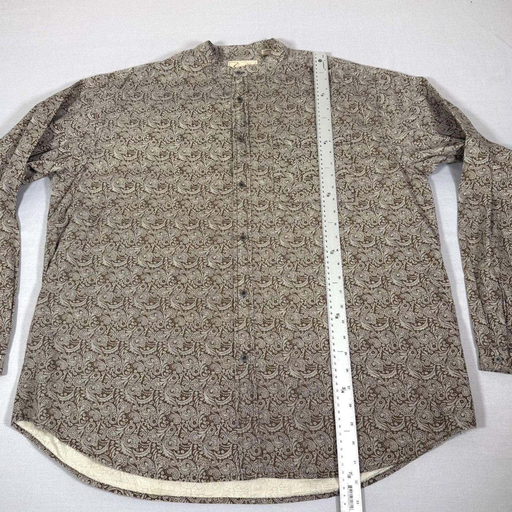 Scully Scully Shirt Mens XL Brown Paisley Band Collar Button Up Western Cowboy Work Size US XL / EU 56 / 4 - 5 Thumbnail