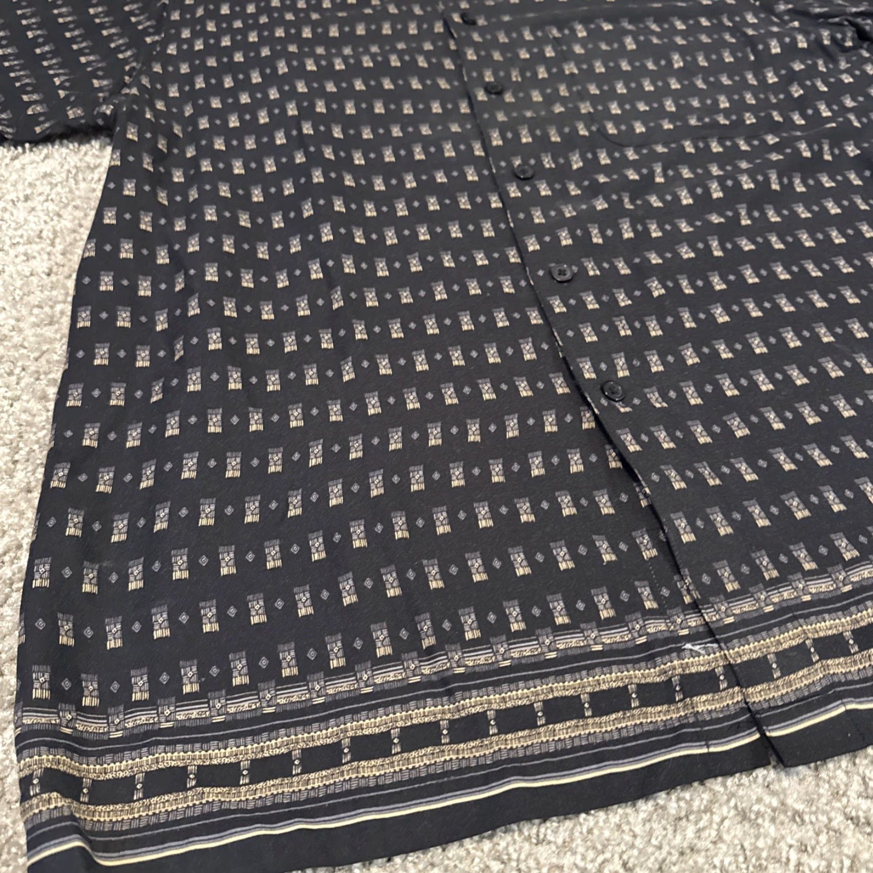 J Brand VINTAGE Imprints Geometric Pattern Button-Up Shirt 90s Large Mens Black Short Sleeve Casual Shirt Size US L / EU 52-54 / 3 - 6 Thumbnail