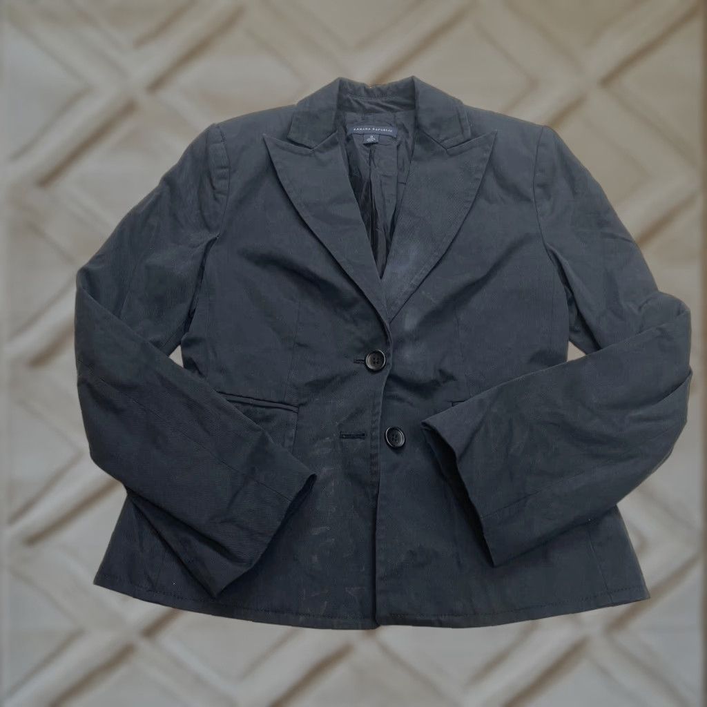 Banana Republic Banana Republic Blazer Womens 0 Black Cotton Two Button Minimalist Suit Size XS / US 0-2 / IT 36-38 - 1 Thumbnail