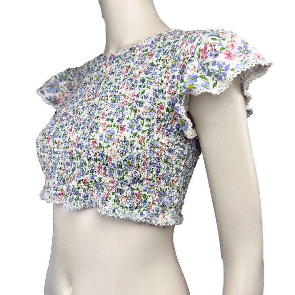 Anthropologie PATRONS OF PEACE Smocked Crop Top Summer Cottagecore sz M Size L / US 10 / IT 46 - 2 Thumbnail