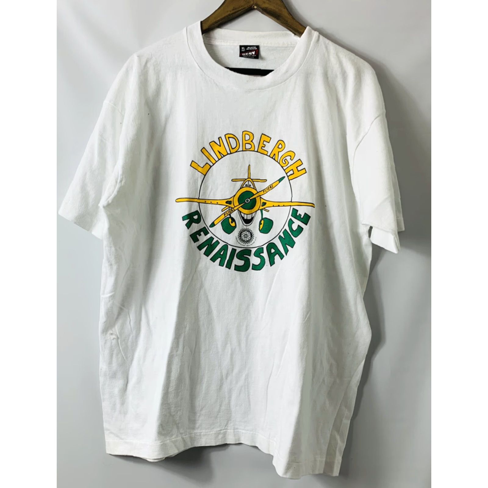 Fruit Of The Loom VINTAGE Lindbergh Flyers Renaissance Flight Pilot T-Shirt XL White Graphic Tee 1990s Mens Size US XL / EU 56 / 4 - 2 Thumbnail