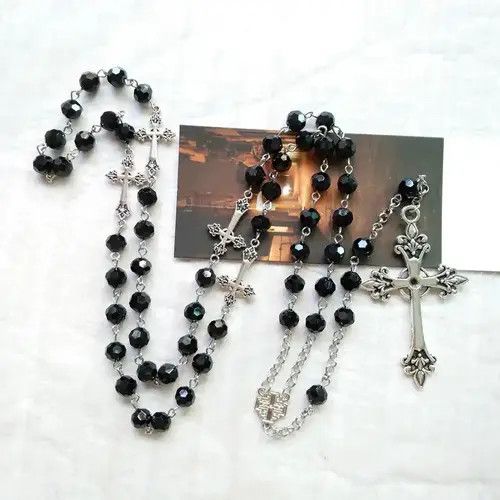 Other Black Crystal Rosary Necklace Size ONE SIZE - 1 Thumbnail