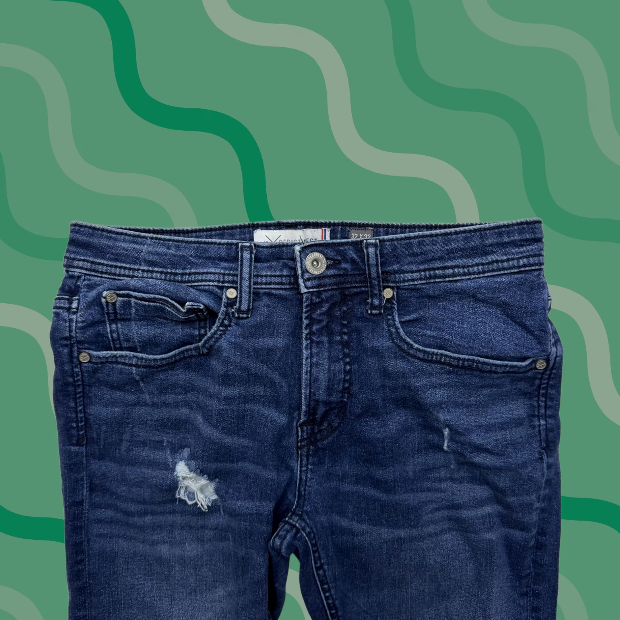 Vintage Departwest Jeans Slim 30x32 Blue Trouper Distressed Stretch Denim Dark Wash Mens Jeans 30 Regular 32Inseam Size US 30 / EU 46 - 1 Thumbnail