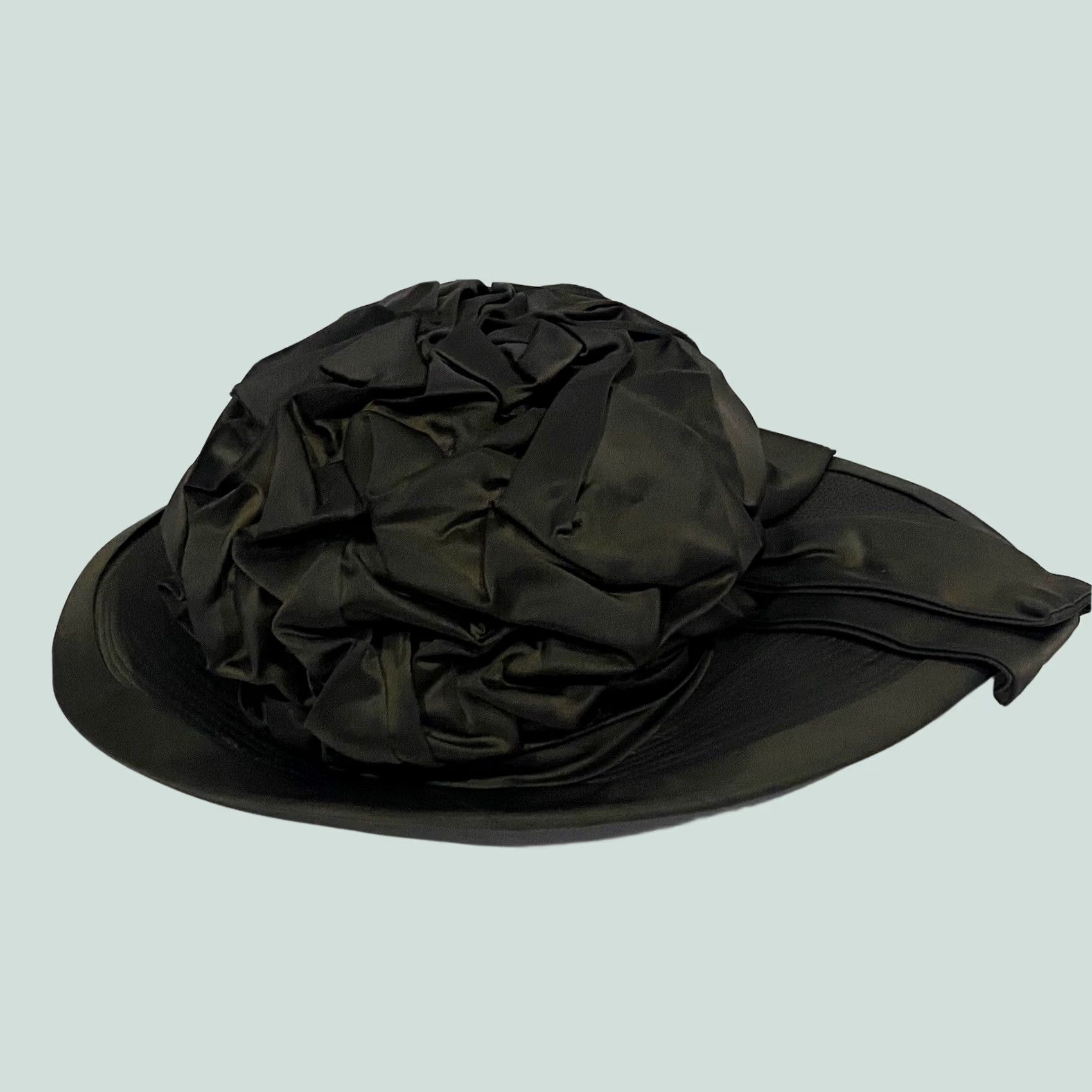 Vintage VINTAGE Charo Hat 1950s Women’s Dark Green Satin Bow Size ONE SIZE - 1 Thumbnail