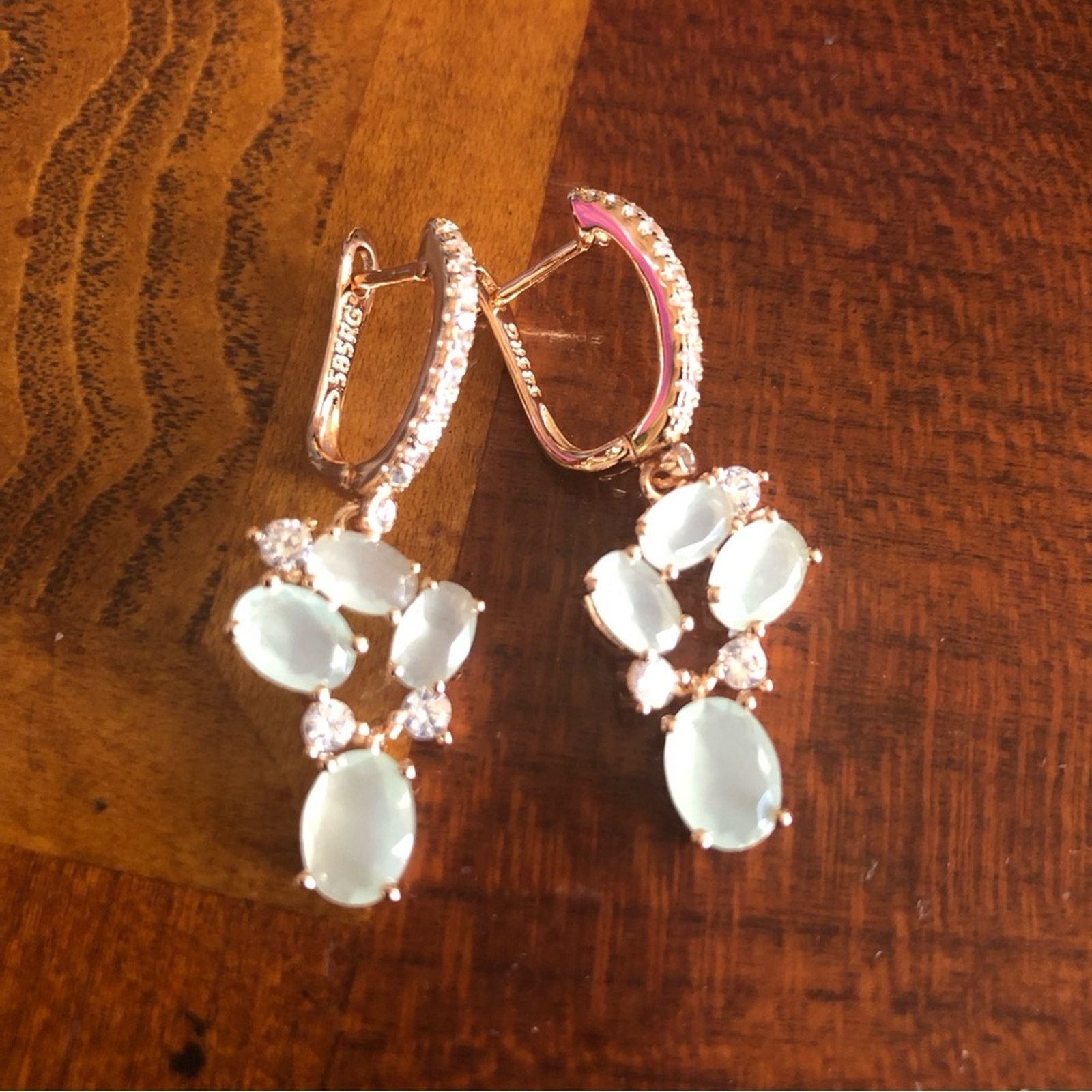 Jewelry Exquisite light sage green CZ rose gold earrings NI Size ONE SIZE - 9 Thumbnail