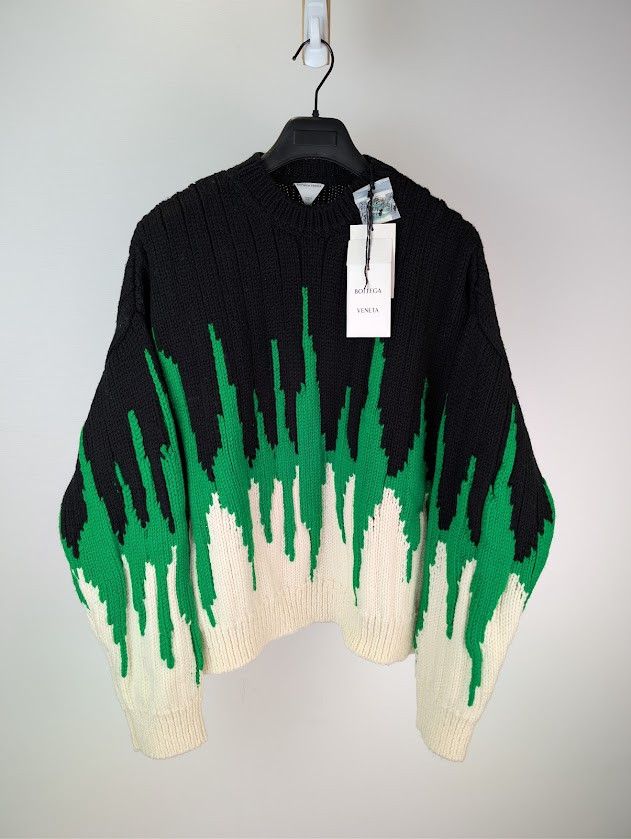 Bottega Veneta o1rshd1 Heavyweight Wool Graphic Knit Sweater Parakeet/Black Size US L / EU 52-54 / 3 - 24 Thumbnail