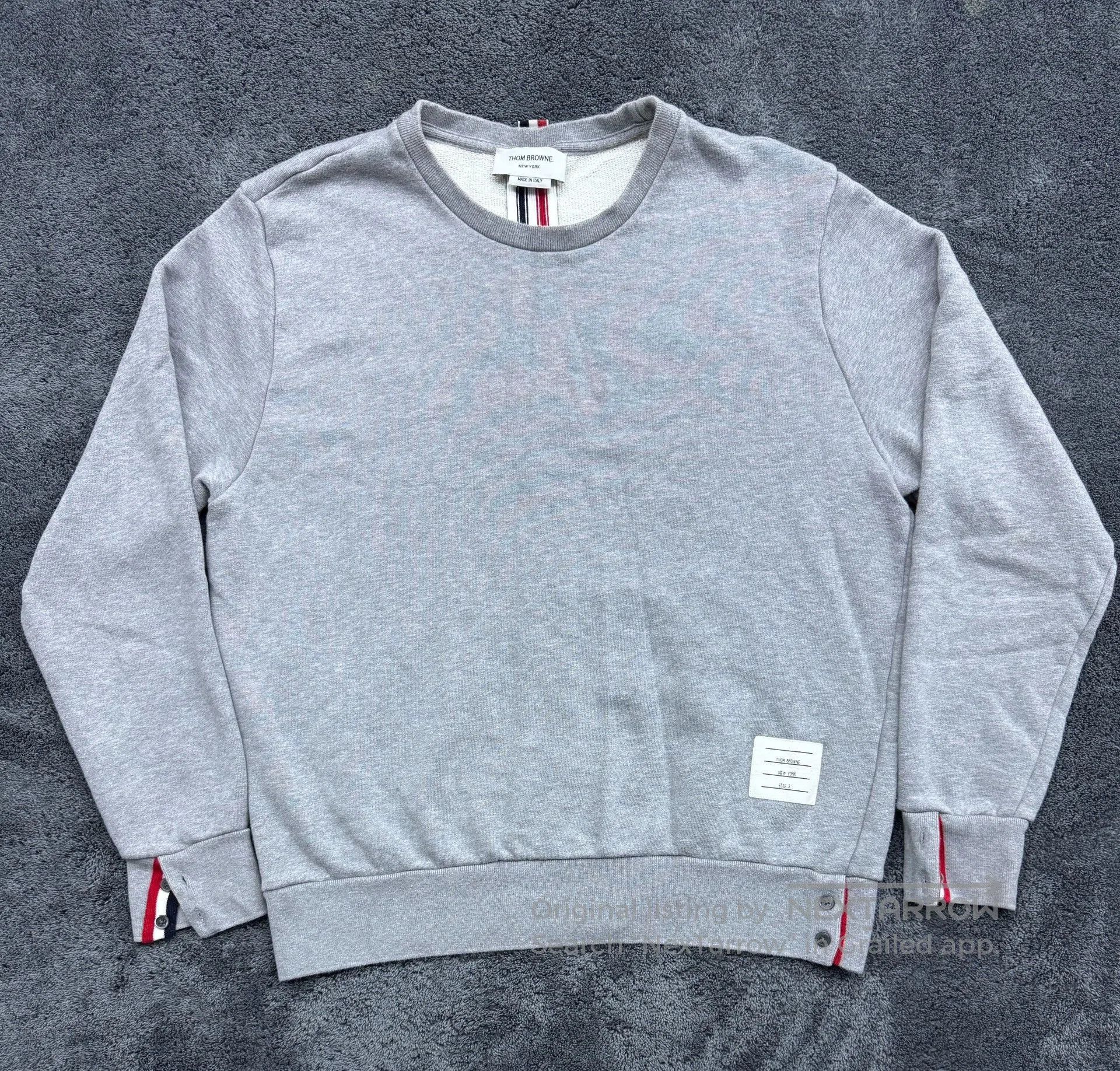 Thom Browne TB Authentic Light Gray Color Stripe Sweatshirt Size 3. Size US XL / EU 56 / 4 - 1 Thumbnail