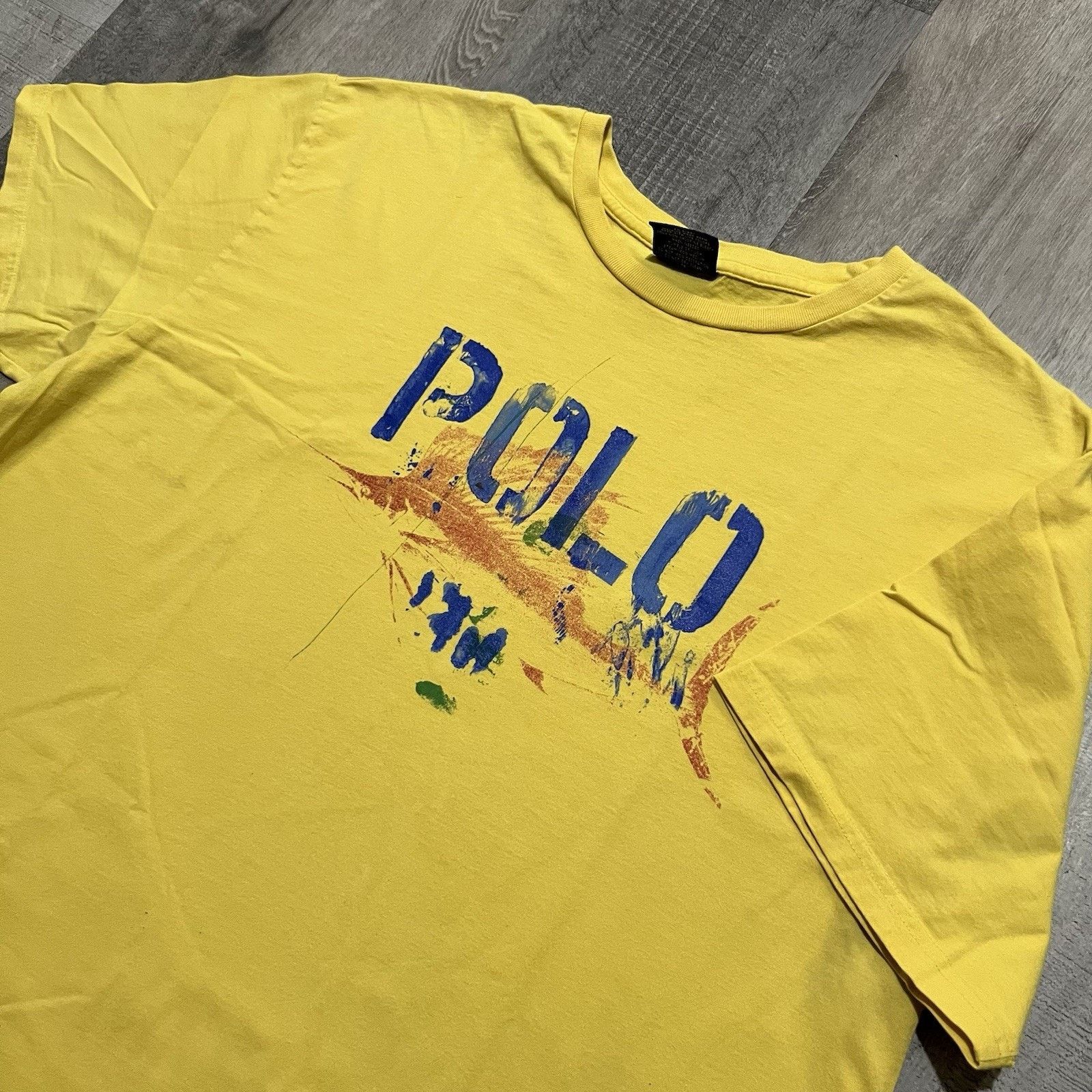 Polo Ralph Lauren VTG Polo Ralph Lauren Tee Paint Logo Yellow Swordfish Shirt Size US XL / EU 56 / 4 - 3 Thumbnail