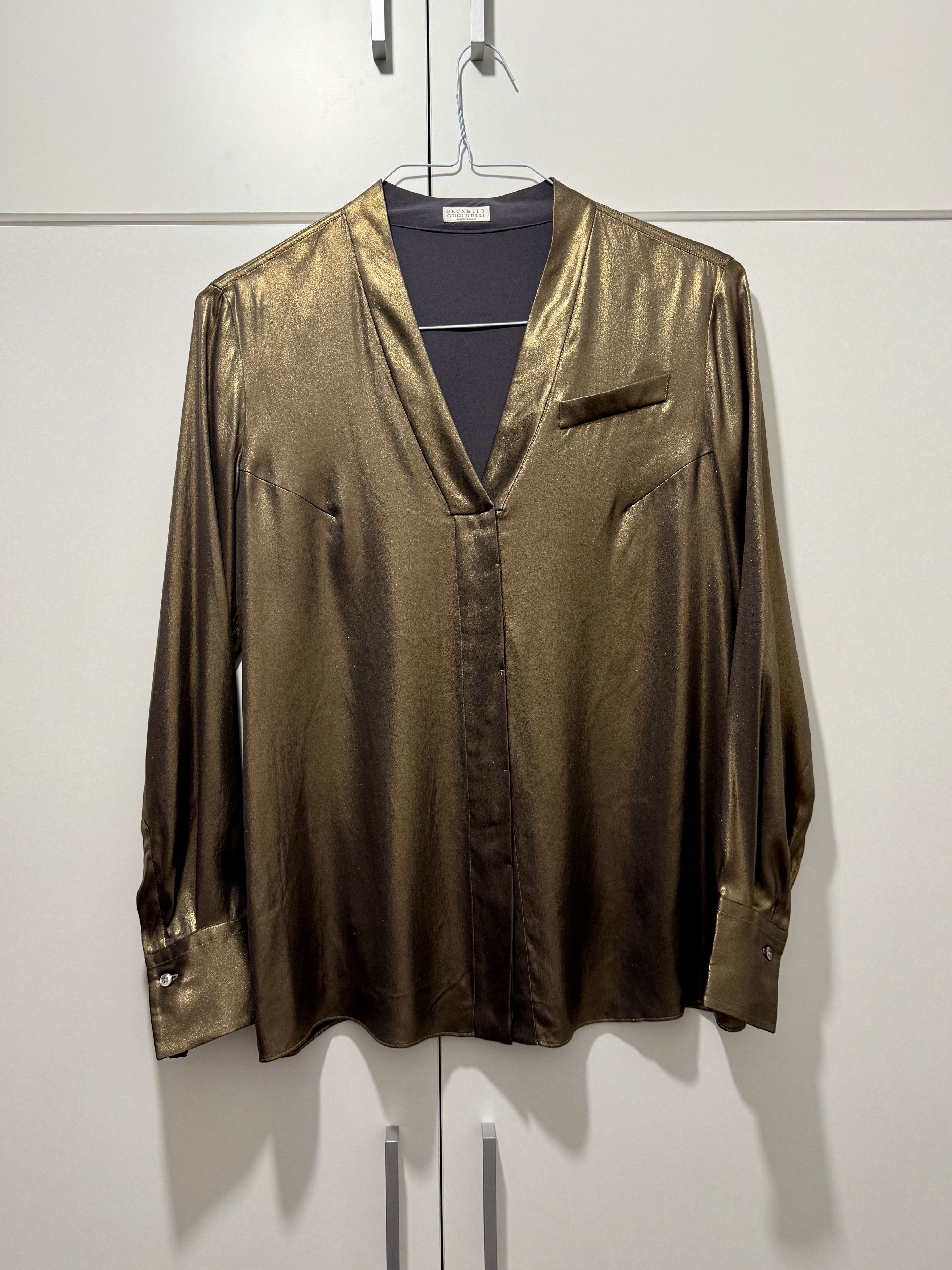 Brunello Cucinelli Women's Brunello Cucinelli Pure Silk Bronze Blouse Shirt Size L / US 10 / IT 46 - 1 Thumbnail