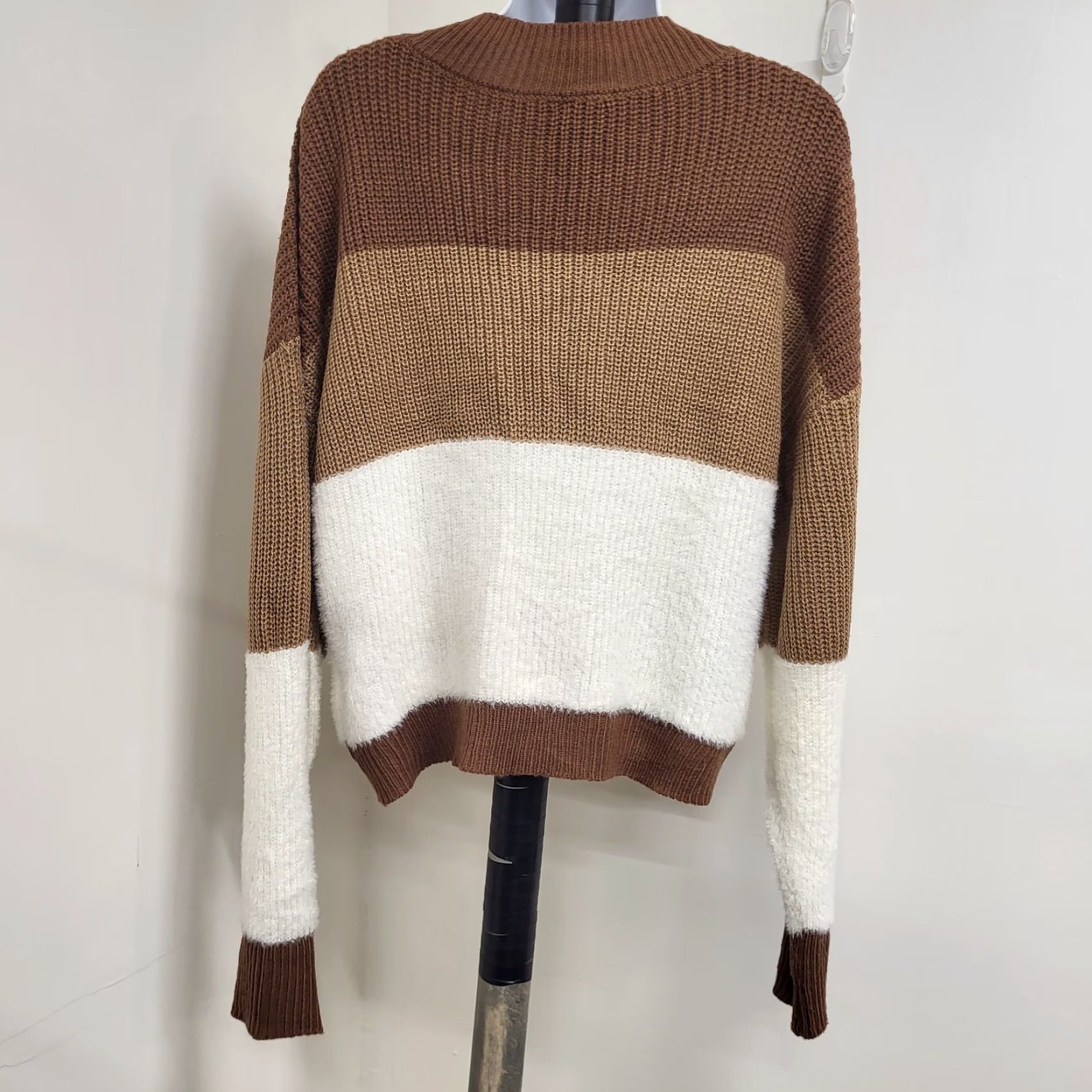 Shein Shein Sweater Women's Medium Brown/Tan Cream Long Sleeve Knit Autumn Fall Bohemian Colorful Classic Pullover Knit Size M / US 6-8 / IT 42-44 - 6 Thumbnail